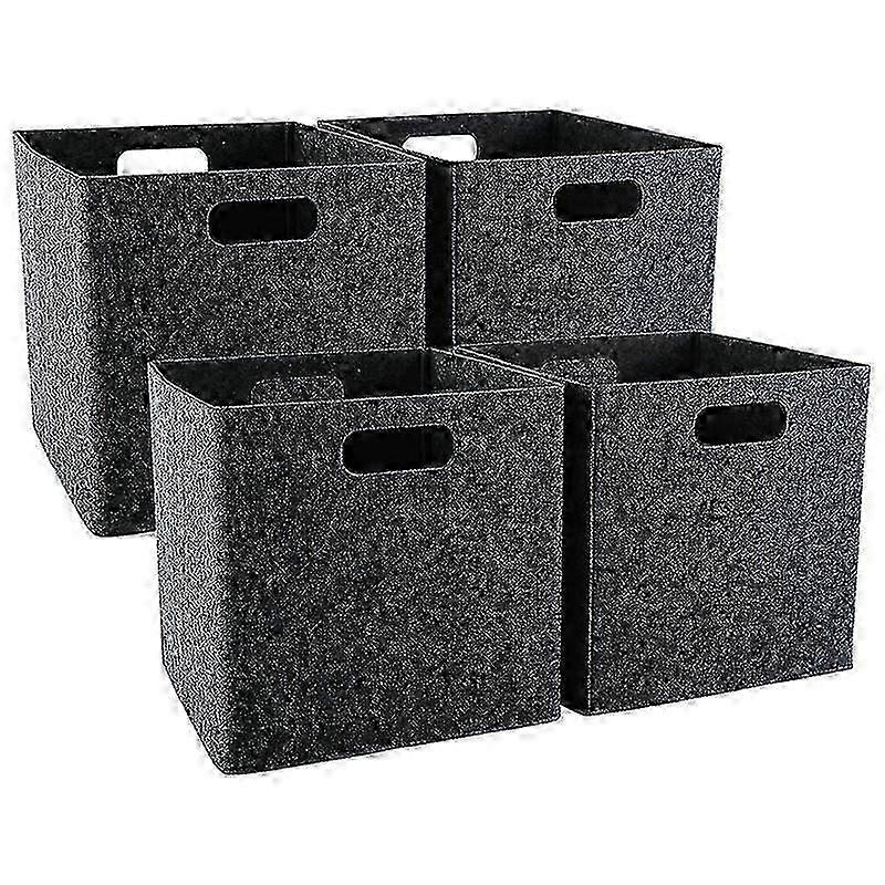 Foldable Storage Squares 4 Pack, Square Storage Bins with Dual Handles, Felt Storage Baskets for Square Dark Grey