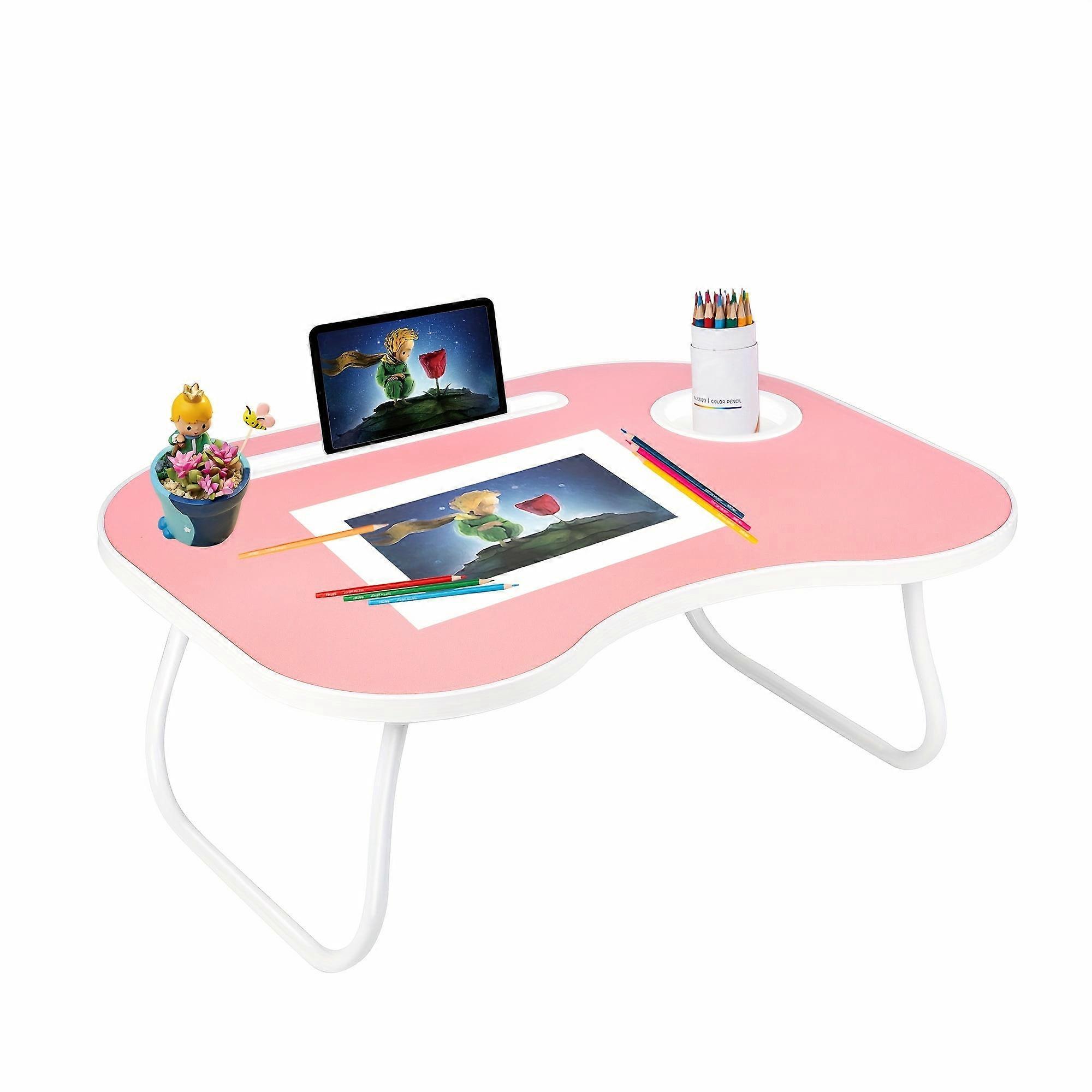 Multi-Functional Lap Desk with Adjustable Legs, Cup Holder & Spacious Surface for Eating, Working, Relaxing - Walnut Finish