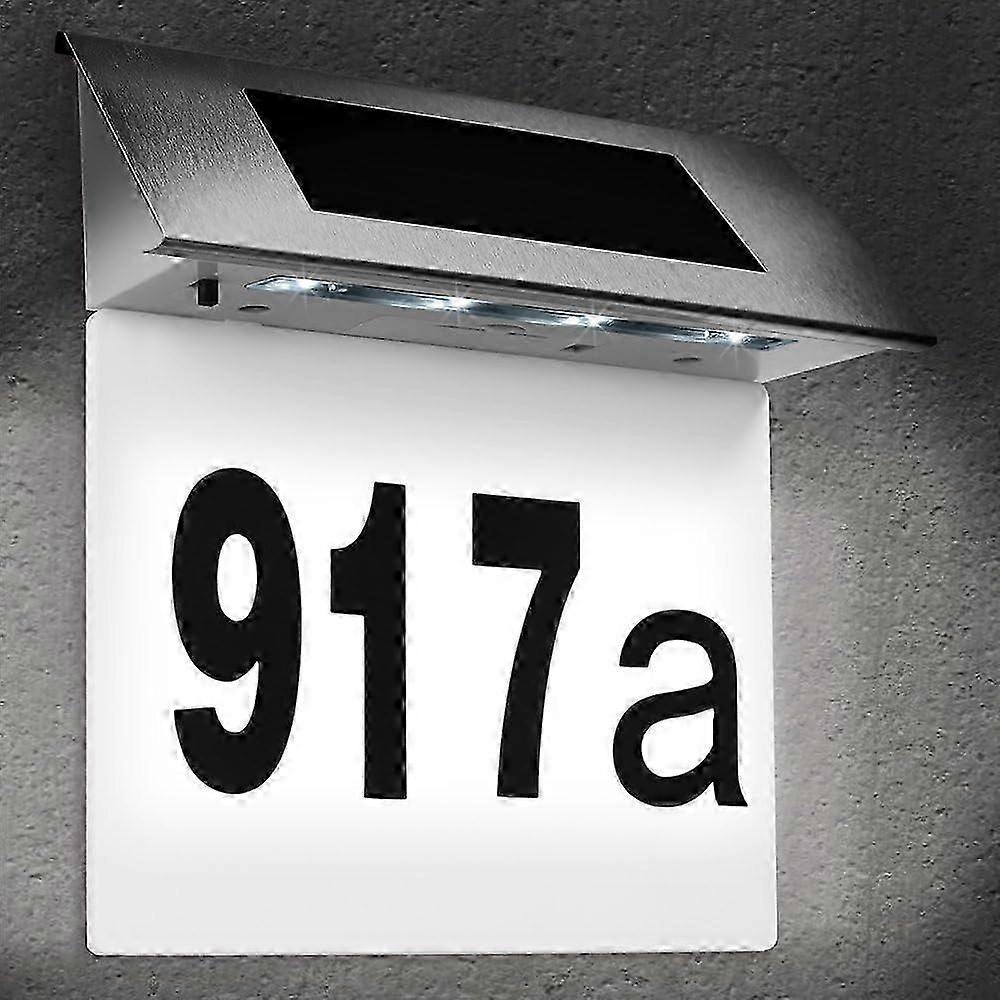 Illuminated Stainless Steel House Number 4 LED Solar Powered - White