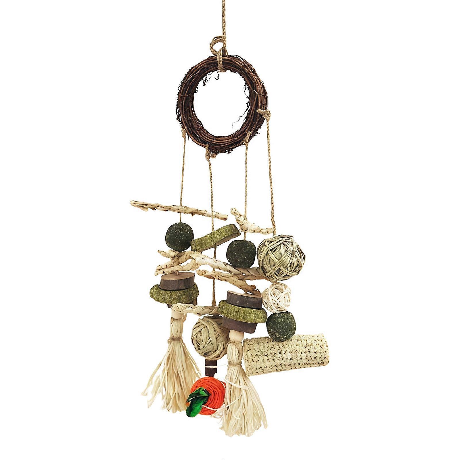 Small Pet Chewing String Toy For Rabbit Hamster Rodents Biting Solution Parrot Cage Enrichment Activity Hanging Toy Multicolor