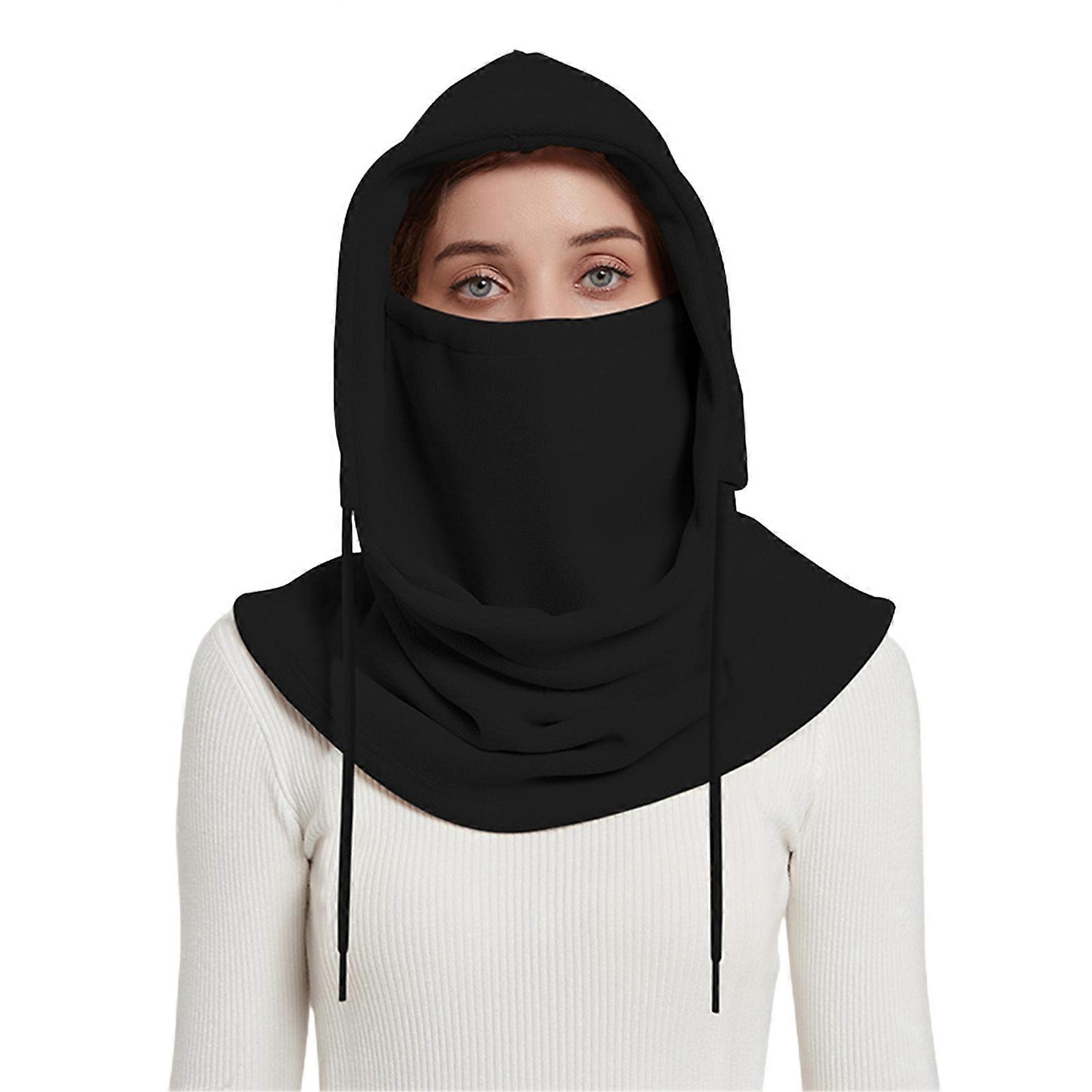 Fleece Riding Headgear Solid Color Adjustable Drawstring 3 in 1 Skiing Hat with Face Guard Neck Protection Function Cycling Accessory