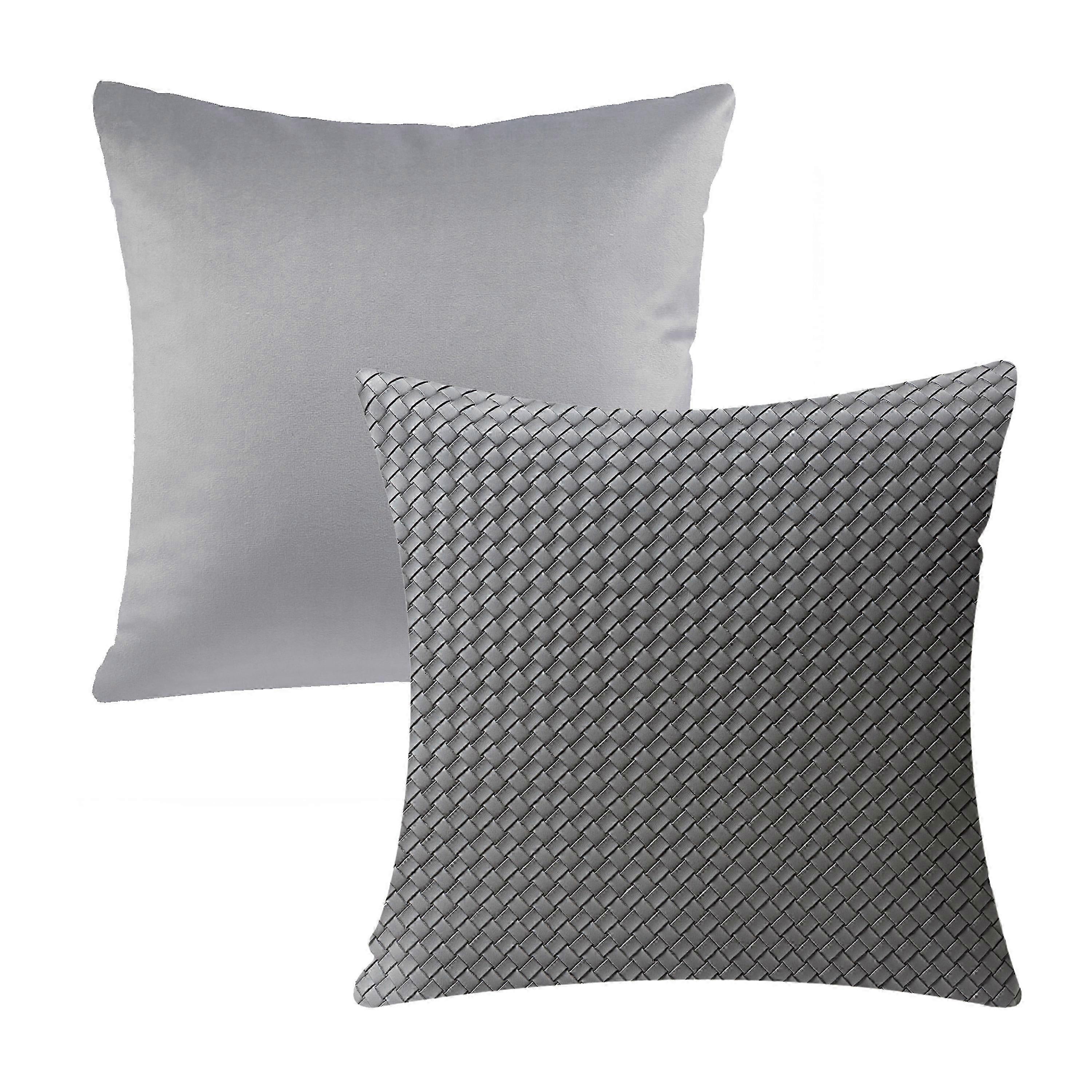 Velvet And Faux Leather Decorative Pillow Set 18x18in Light Gray