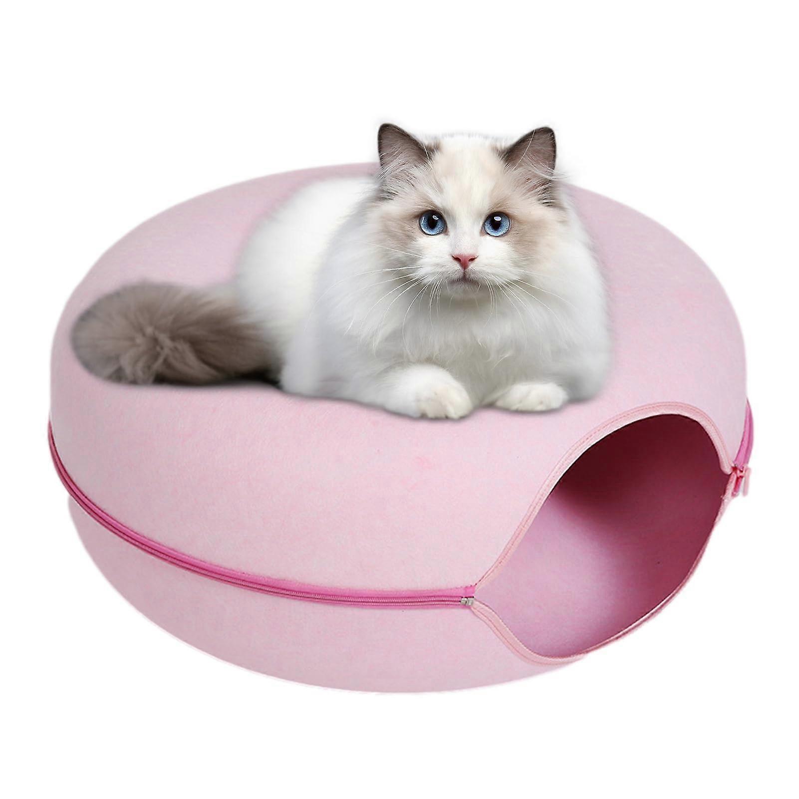 Cat Tunnel Bed with Peek Hole, Detachable Round Felt Nest for Kittens, Puppies and Rabbits