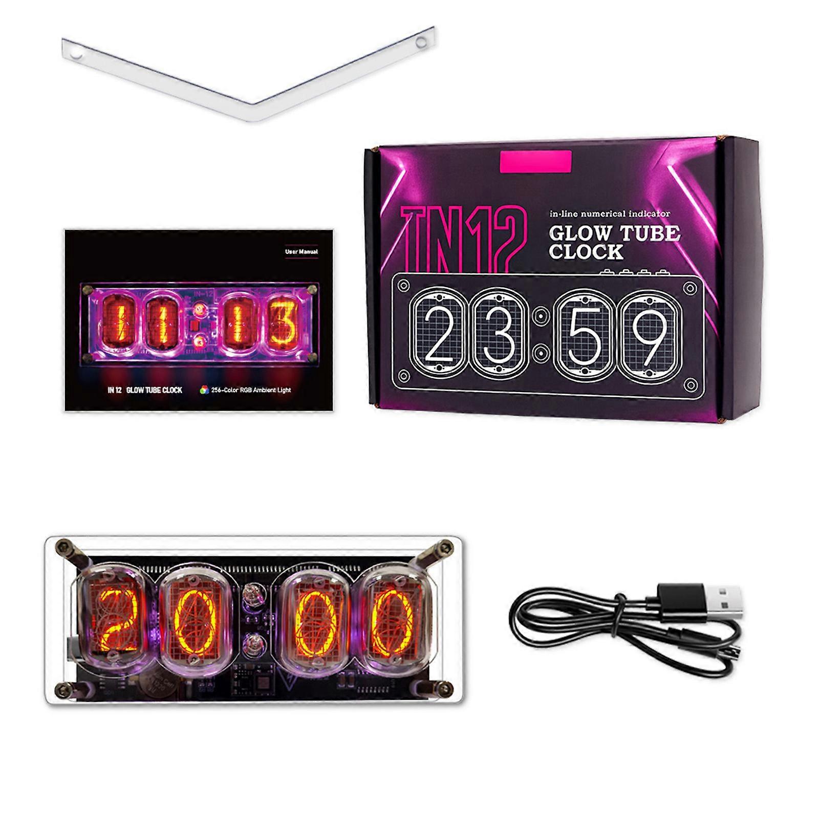 Retro Style 4 Digit Glow Tube Clock With Energy Efficient Design Time Display For Home Office Desk Decor Multicolor