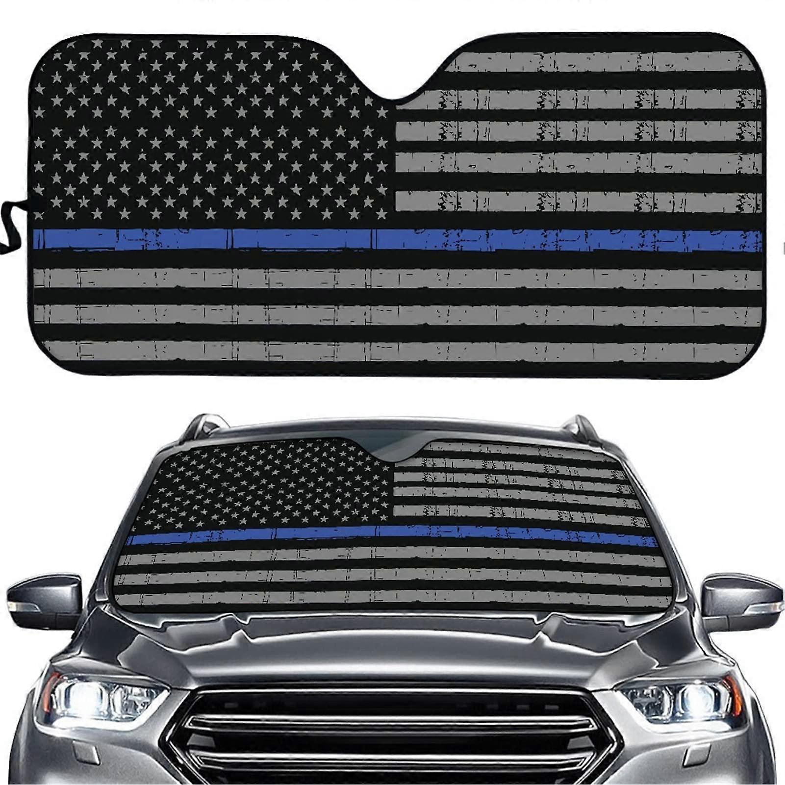 Thin Blue Line US Flag Car Windshield Sun Shade UV Protection Visor Keeps Vehicle Cool