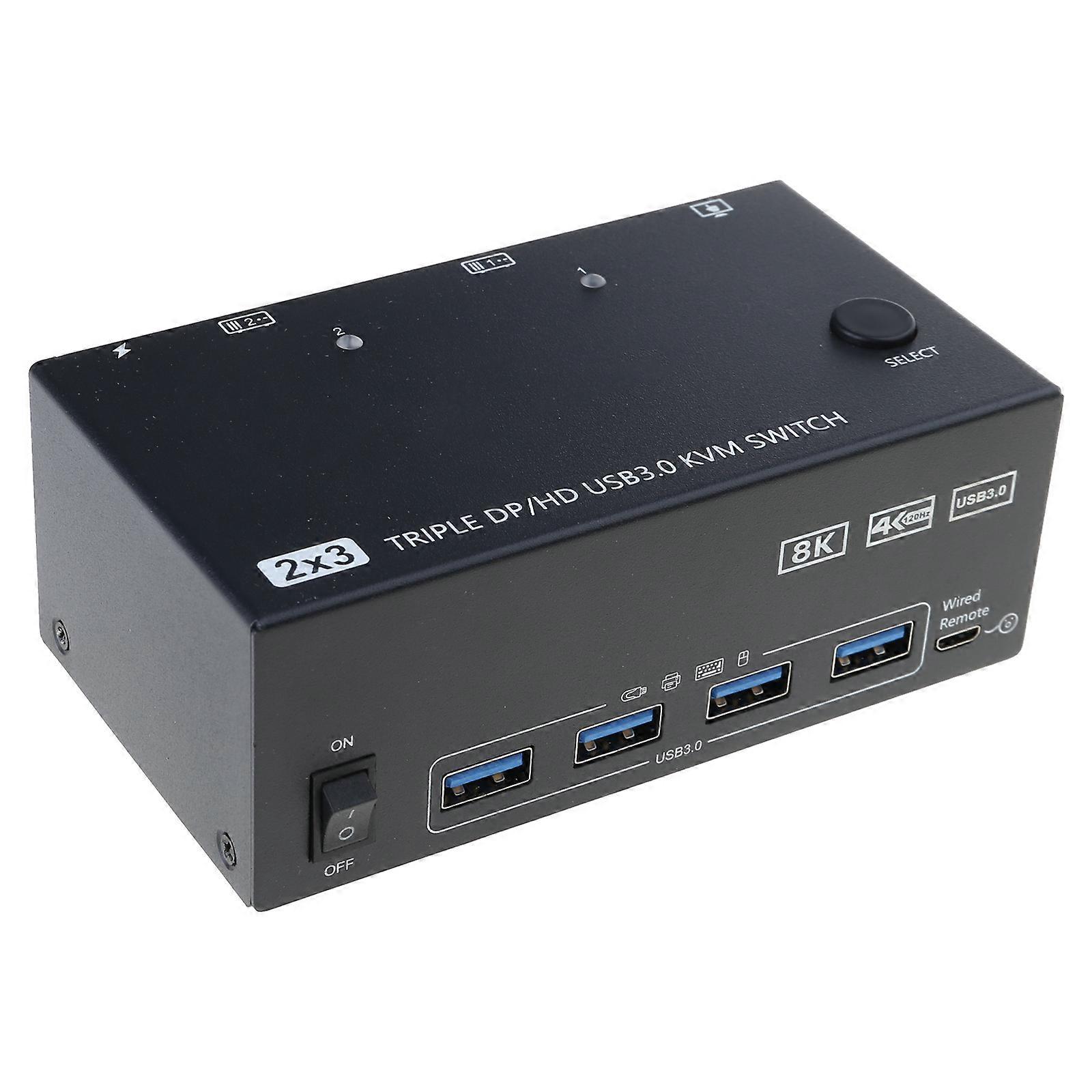 Space Saving KVM Switcher For Triples Display Setups, And HDTV, Fast USB3.0 Data Transfer, 8K And 4K Support Multicolor