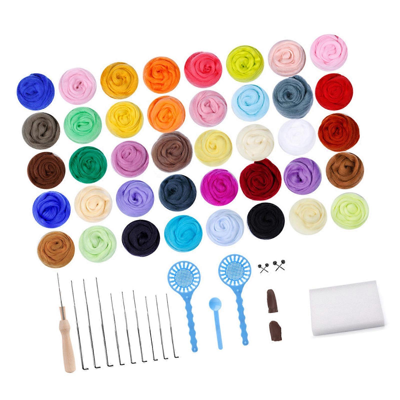Felt Needle Set Needle Felting Kits Wool Needle Felting Starter Kits with Felting Tool Wool Roving 40 Colors Set Multicolor