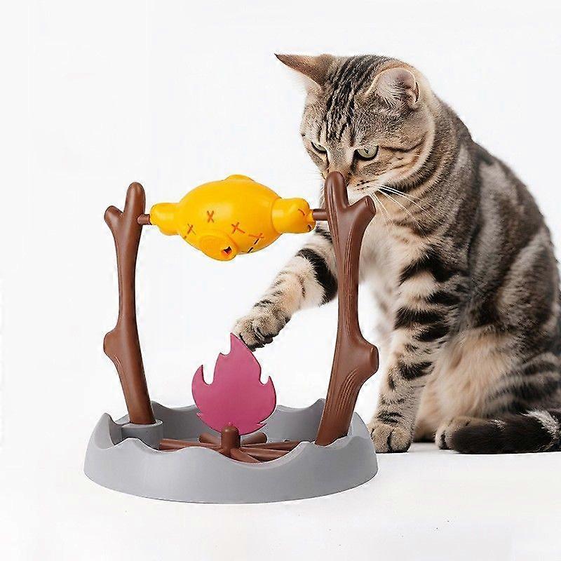 Cat Treat-Dispensing Slow Puzzle Feeder Bowls,Unique Rotatable Roast and Flame,Cognitive Training Game,Enrichment Interactive Stimulation Toys for Ind