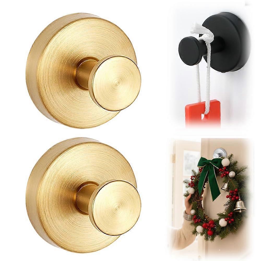 Suction Cup Hooks for Wreaths and Towels, NoDrill Wall Mirror Hangers, Gold 2 Pack