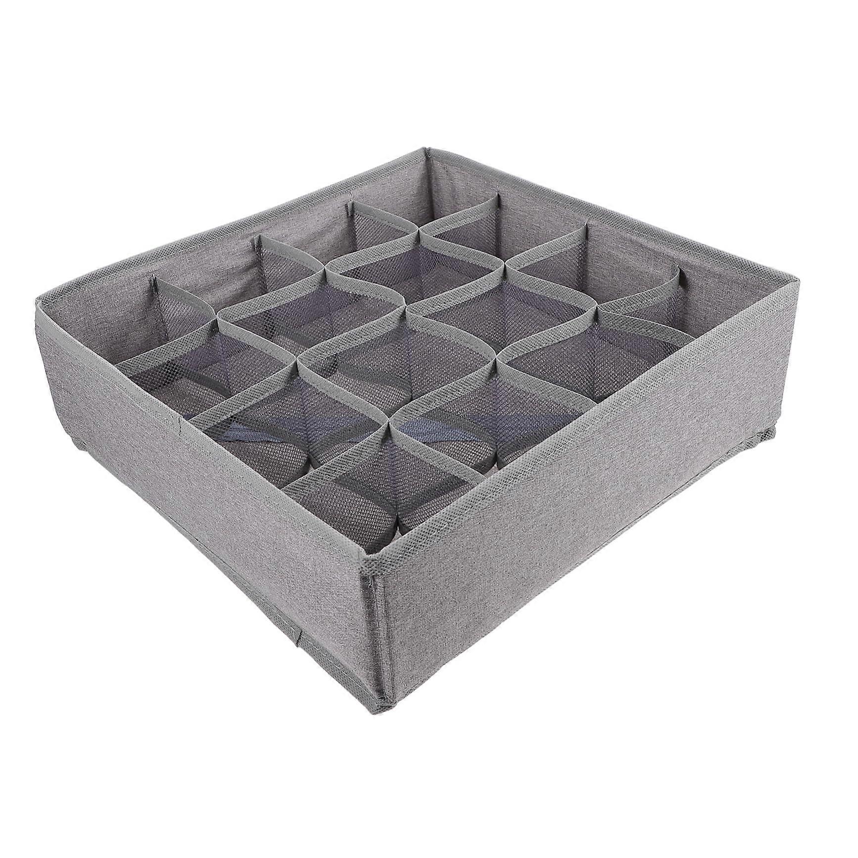 Foldable Sock and Underwear Drawer Organizer with Breathable Washable Compartments for Closet Space Saving Grey