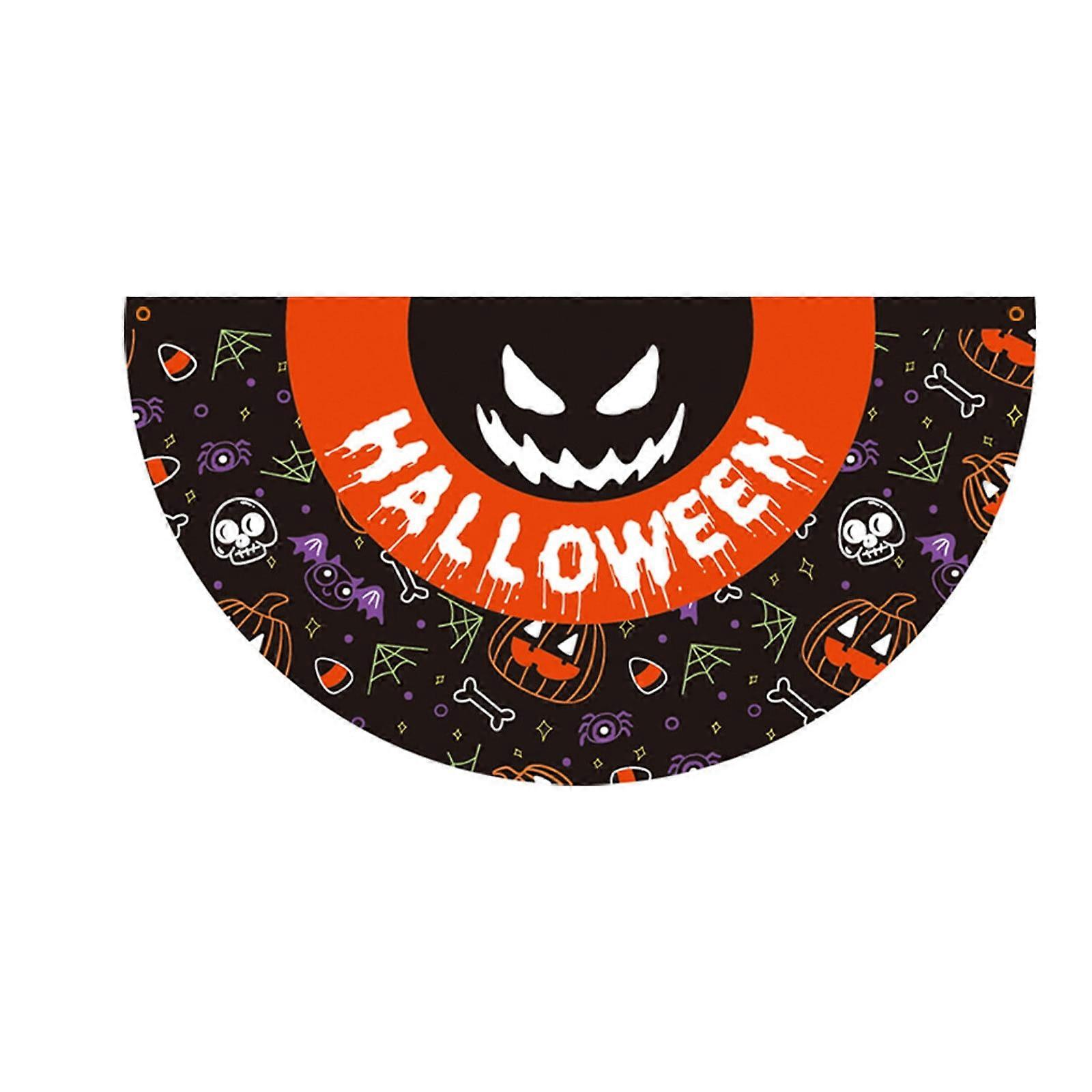 FloHua Halloween Decorations Clearance Halloween Fan-shaped Flag Hanging Flag 45x90cm Halloween Decoration Half-circle Flag