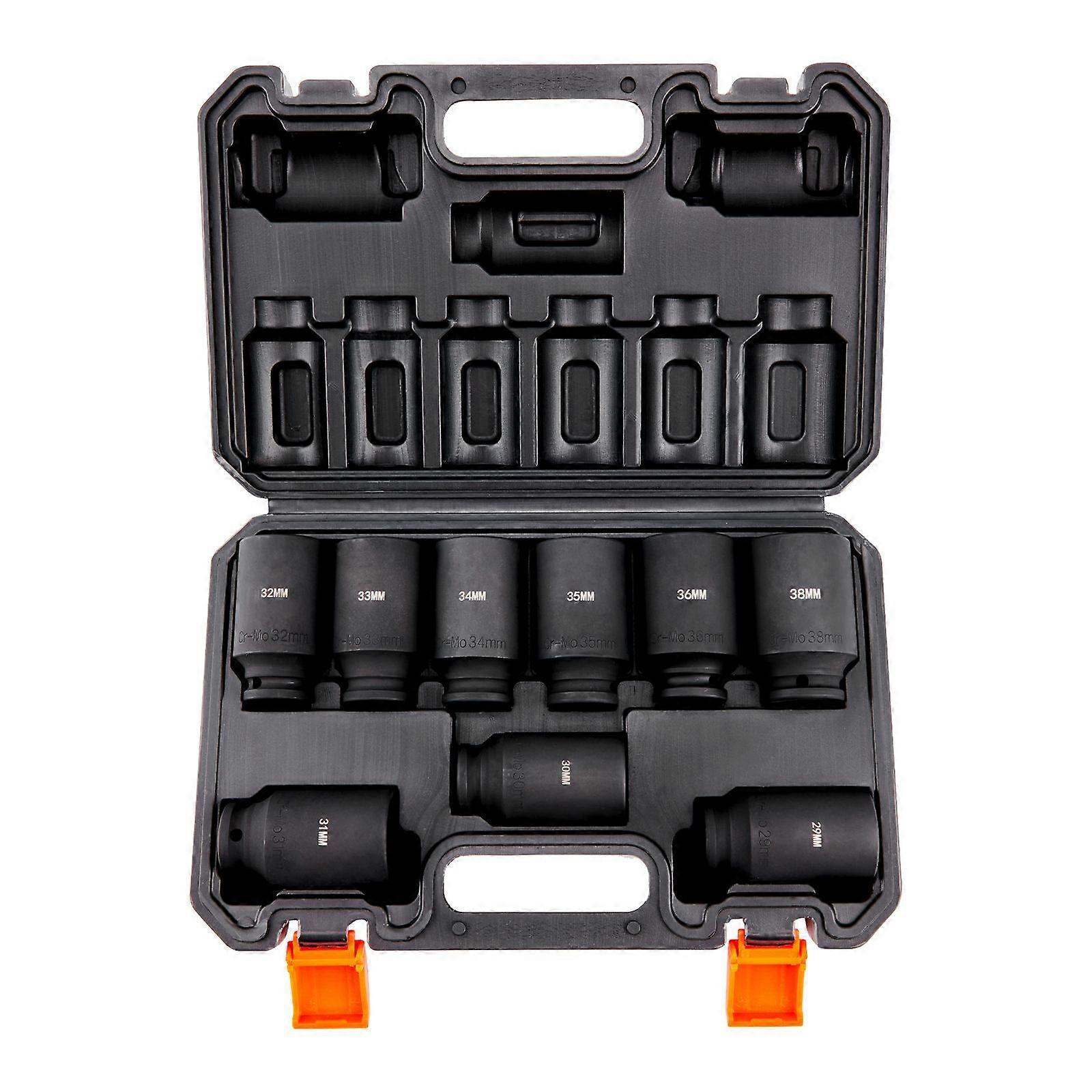 1/2" Drive Impact Socket Set, 9 Piece Deep Socket Set Metric 29-38mm, 6 Point Cr-Mo Alloy Steel for Auto Repair