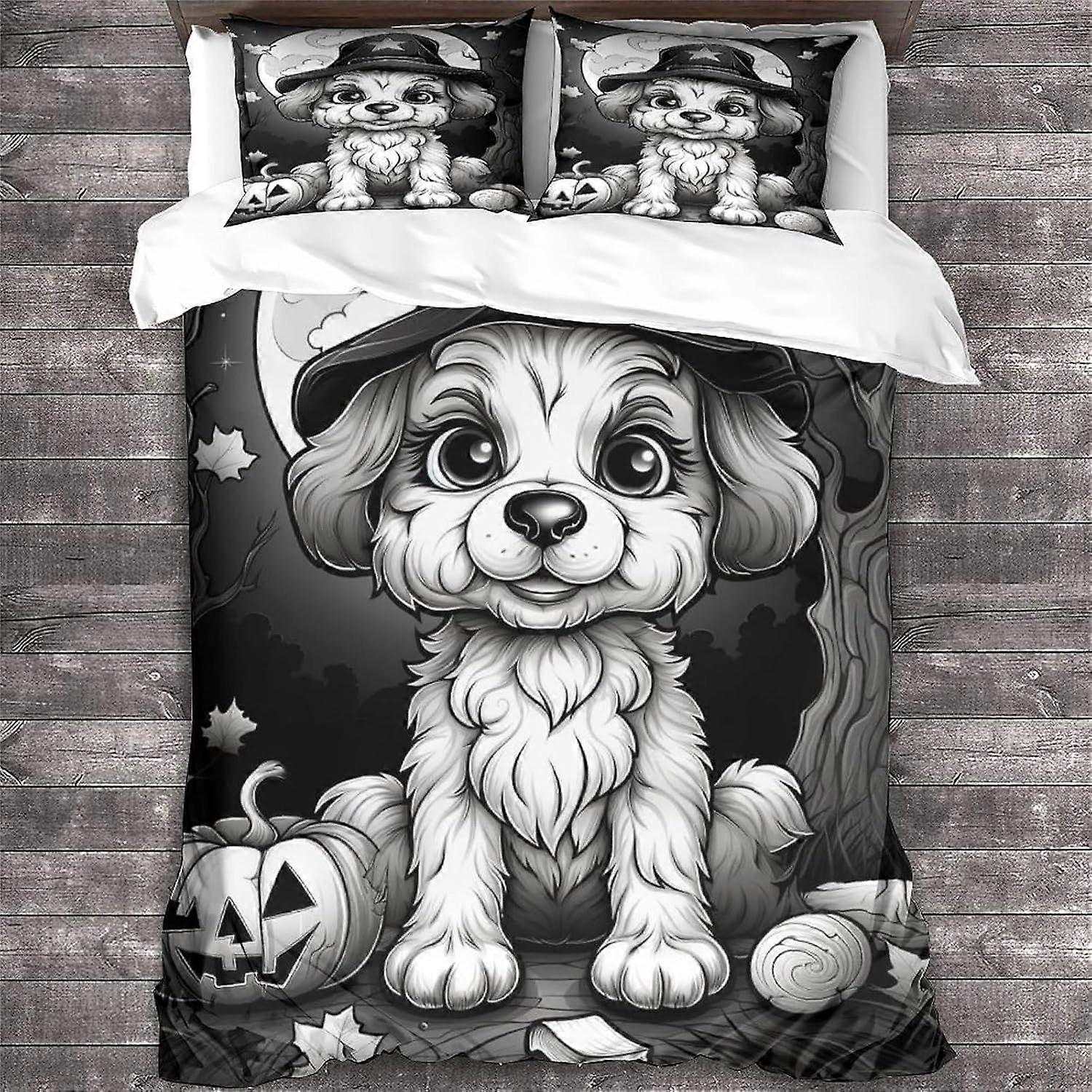 LikeEj Dog Duvet Cover Set Animal Printed Roupa de Cama Kit de Edredom Halloween Capa Edredom com Travesseiro Shams Microfibra Capa de Colcha Zíper 3 Pcs Duplo
