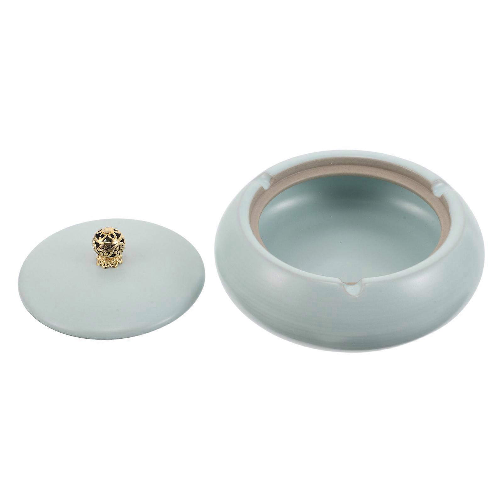 Ceramic Ashtray with Lid for Smoking Use Windproof and Odor Control