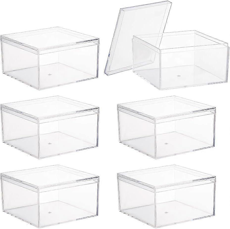 6pcs Clear Acrylic Box Square Cube Container with Lids Jewelry Storage Boxes Transparent Display Box for Candy Treat Craft Wedding Party Favor Gifts D