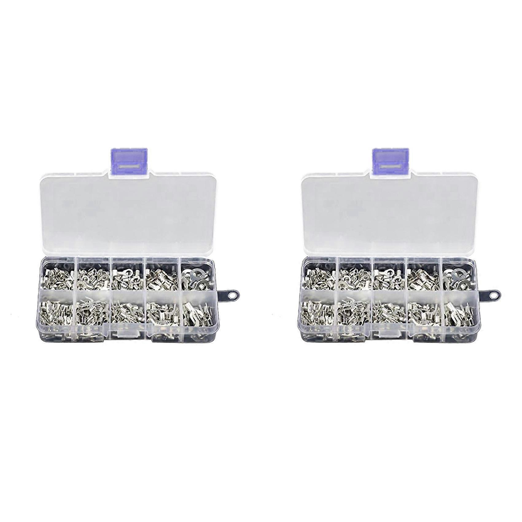 640Pcs 10 in 1 Terminals Non-Insulated Ring Fork U-Type Brass Terminals Assortment Kit Cable Wire Connector Crimp Spade