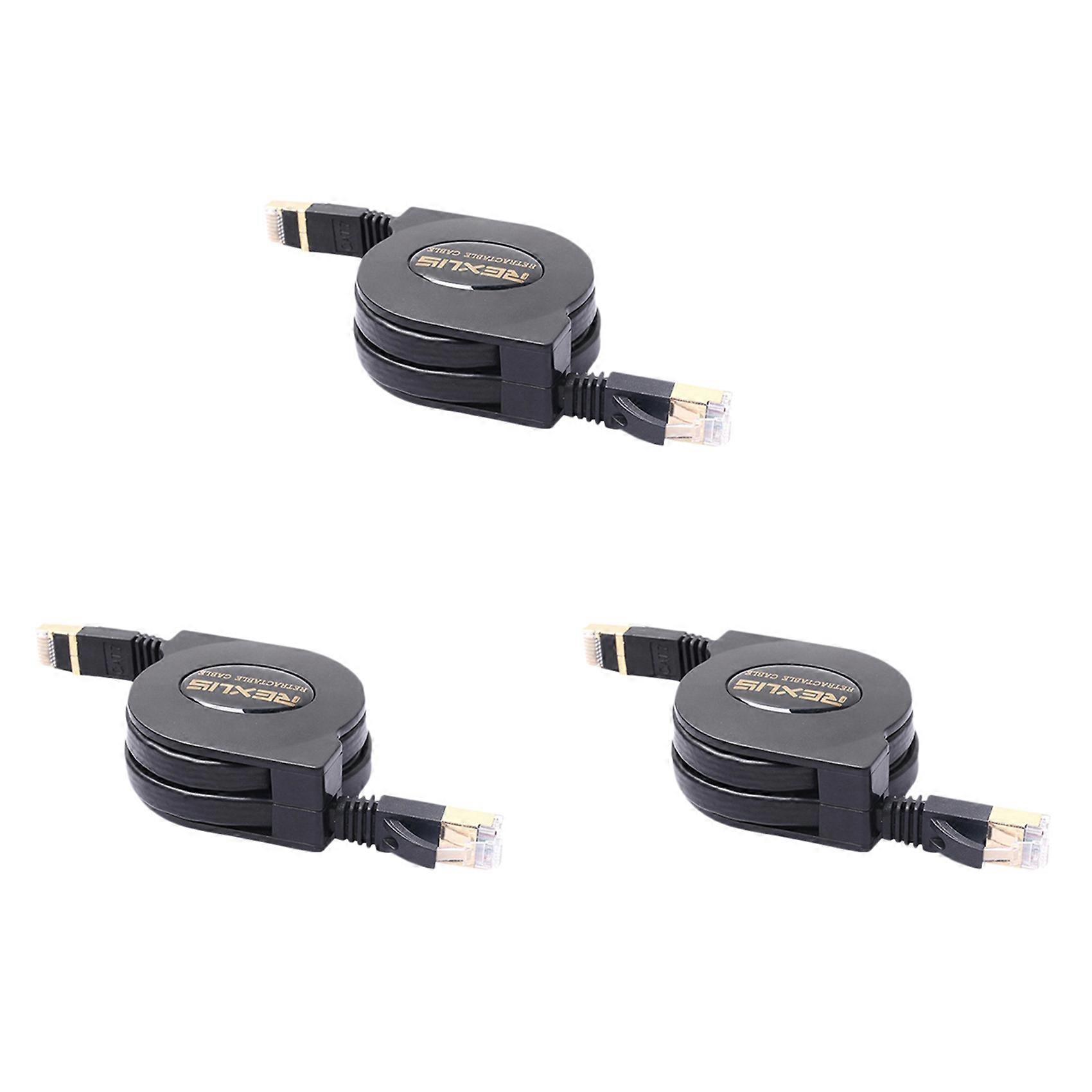 3X REXLIS 5FT Cat7 RJ45 LAN Cable Adjustable Retractable Ethernet Cable Flat Internet Network Cable for Computer Router Laptop