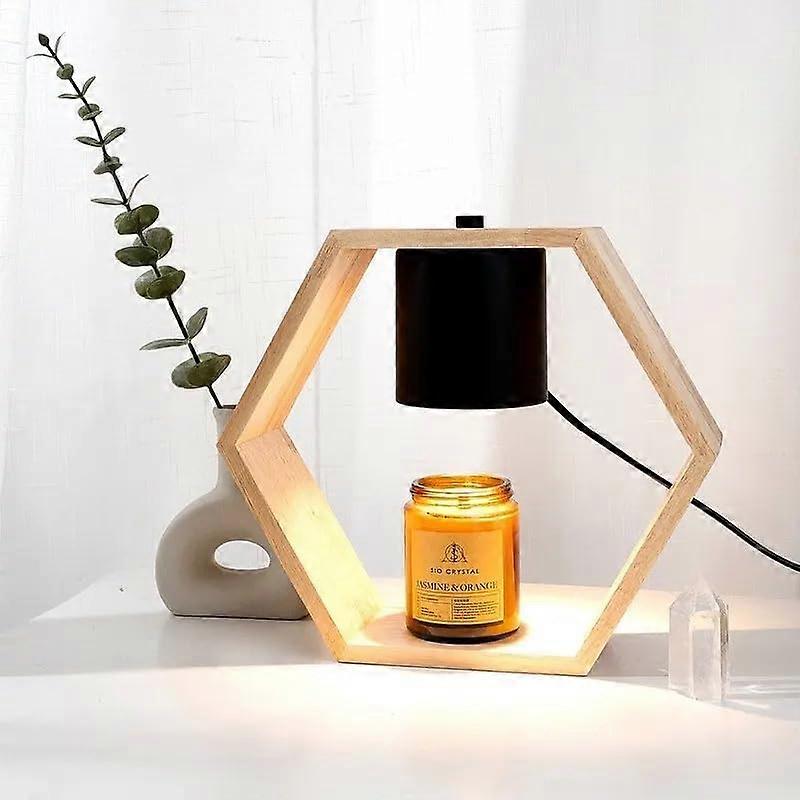 Candle Warmer Lamp with Timer and Dimmable Light, Wood Base Iron Frame Wax Melter for Home Bedroom