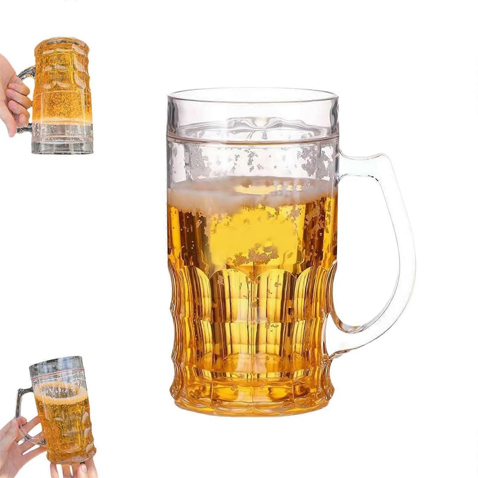 450ml Shatterproof Plastic Beer Mug with Wide Handle, Funny Double Layer Stein for Parties