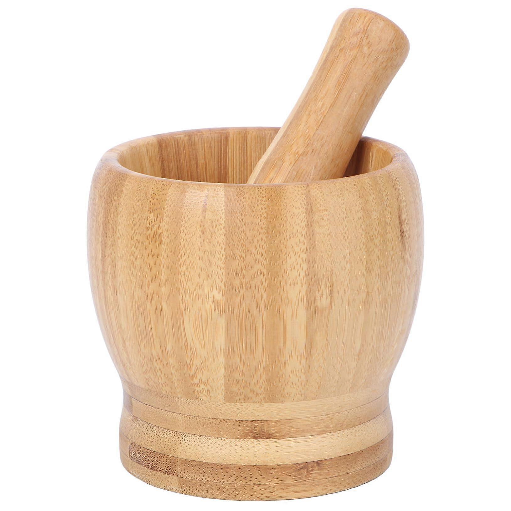 2pcs Bamboo Garlic Press and Spice Grinder Set with Ergonomic Grip for MultiPurpose Kitchen Use