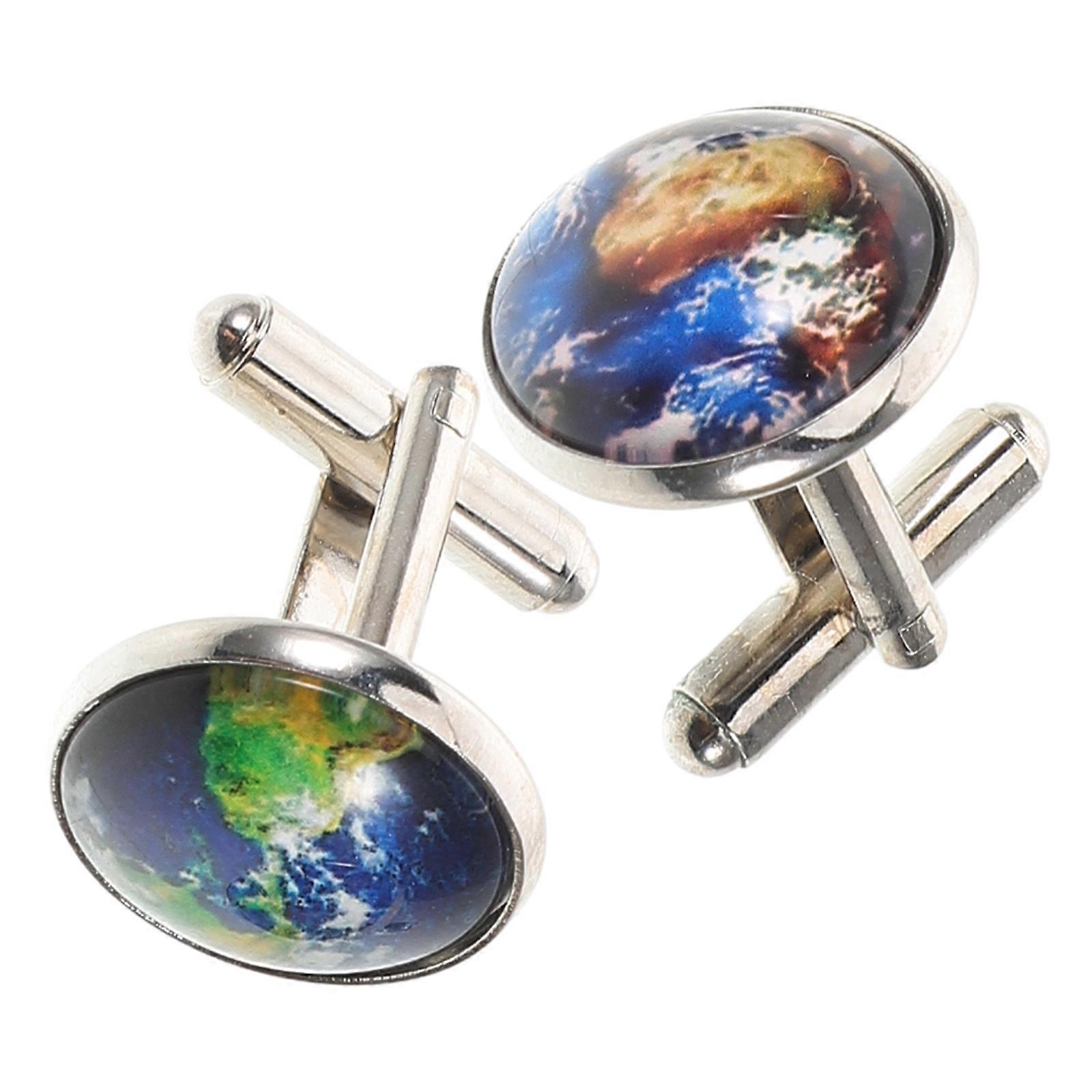 Khaki Retro World Map Cufflinks for Men French Style 1Pair