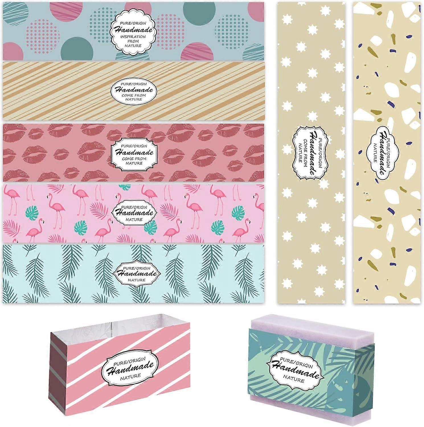 9 Styles Wrap Label Tape 90PCS Kraft Paper Soap Wrappers Vertical Soap Paper Tag Labels Crafts Wrapper for Handmade Soap Lotion Bars Bath Gift Wrappin