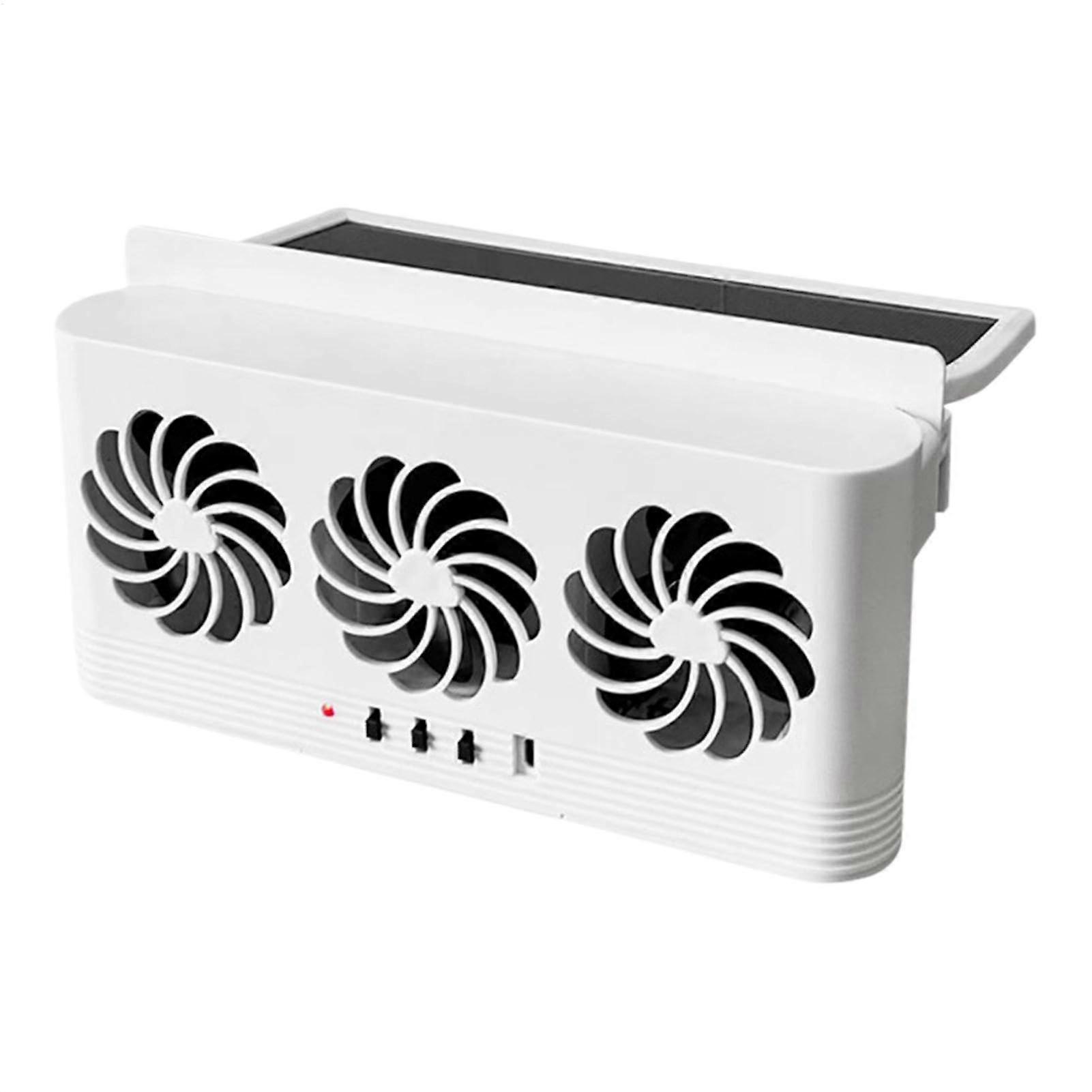 Solar Car Window Fan with Solar Powered Ventilation and Odor Removal System, Easy Window Mounting, White