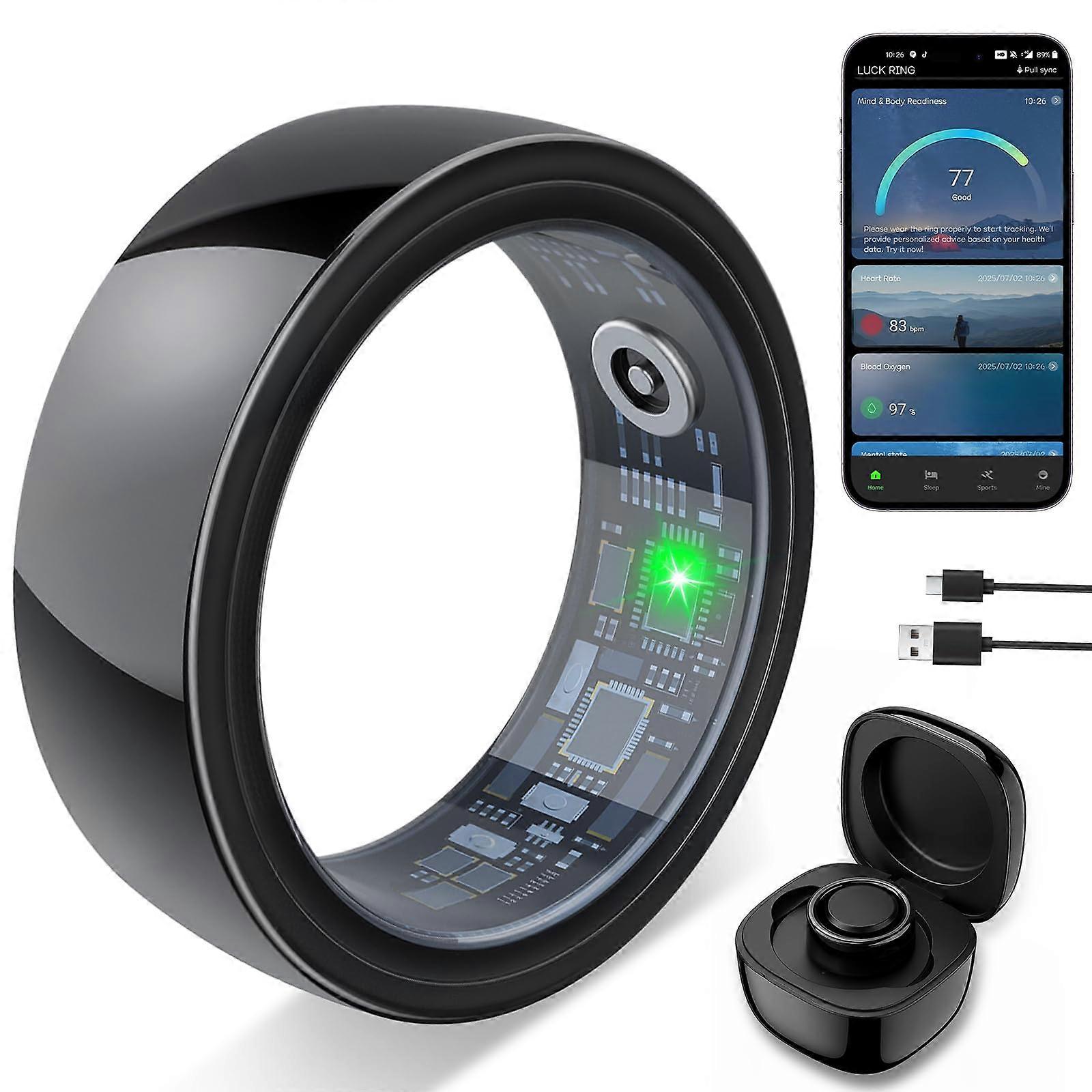 Smart Fitness Ring Size 9 with Heart Rate, Sleep and Blood Oxygen Tracking, IP68 Waterproof, Compatible with iPhone and Android