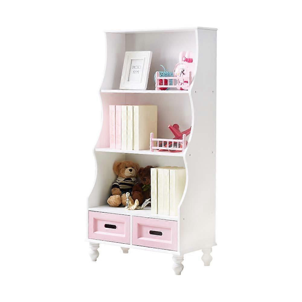 Kids Bookshelf Wooden 3Tier Children's Bookcase with Dual Drawers and Hook for Nursery or Playroom