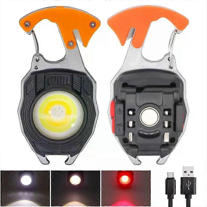 COB Keychain Work Light Flashlights, 7 Lighting Modes, Rechargeable Multi-Function Lights Seat Belt Cutter, Screwdriver, Whistle