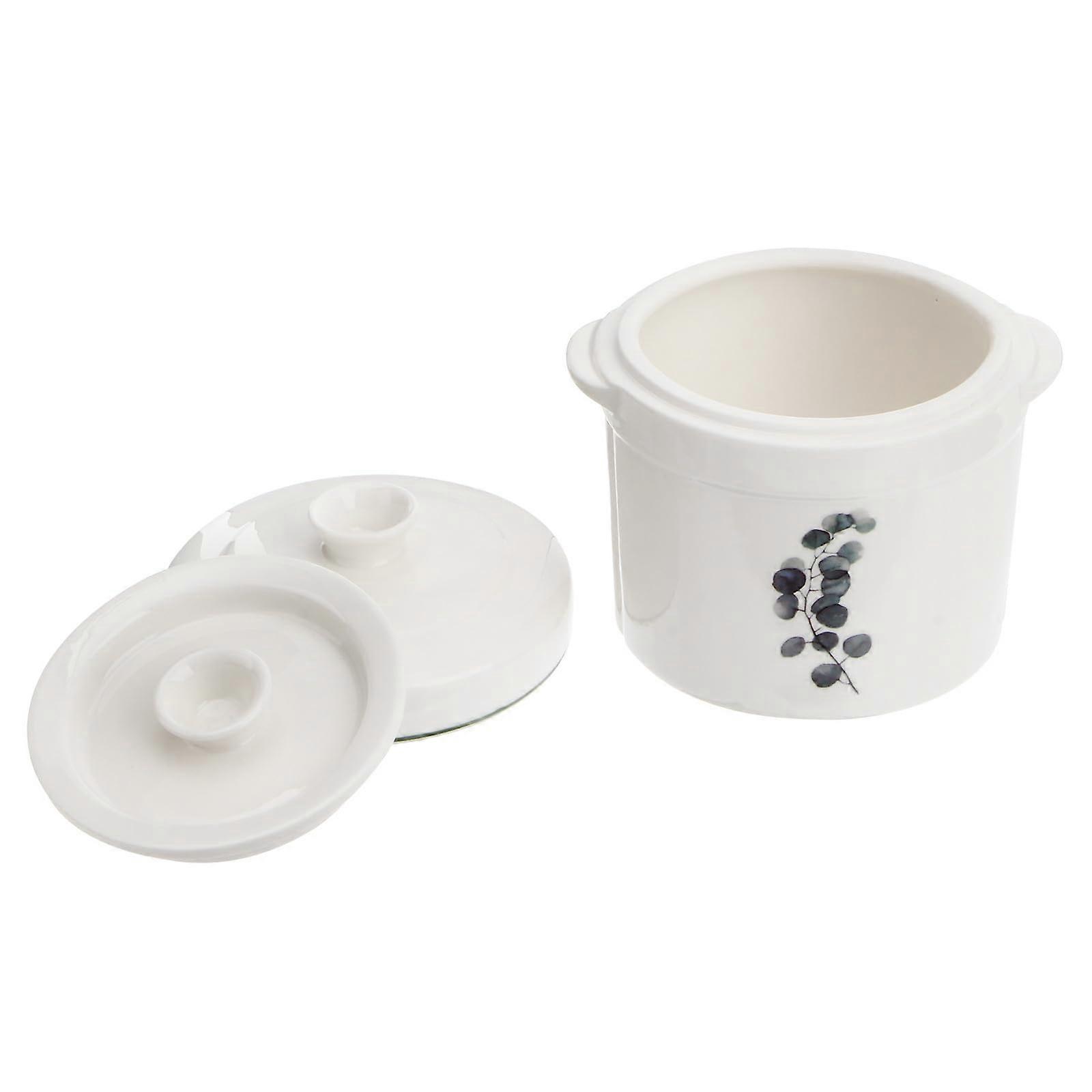 Ceramic Soup Pot with Lid and Handles, Even Heating Double Lid Bowl for Herbal Soup and Dessert