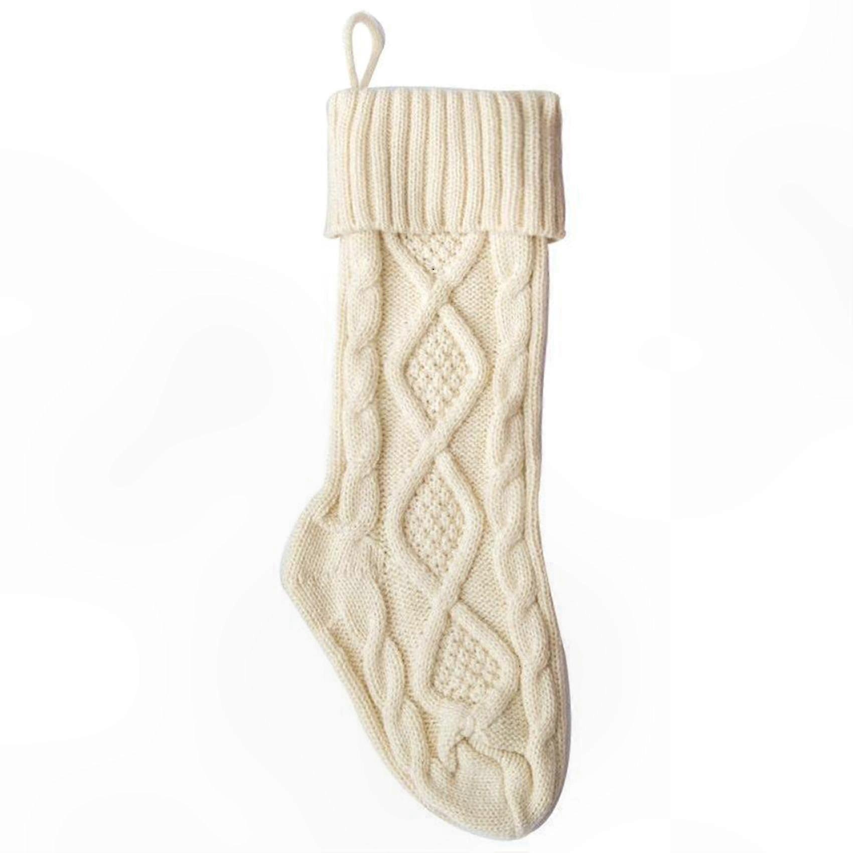 Winter Knitted Wool Socks for Home Decor, Festive White Design