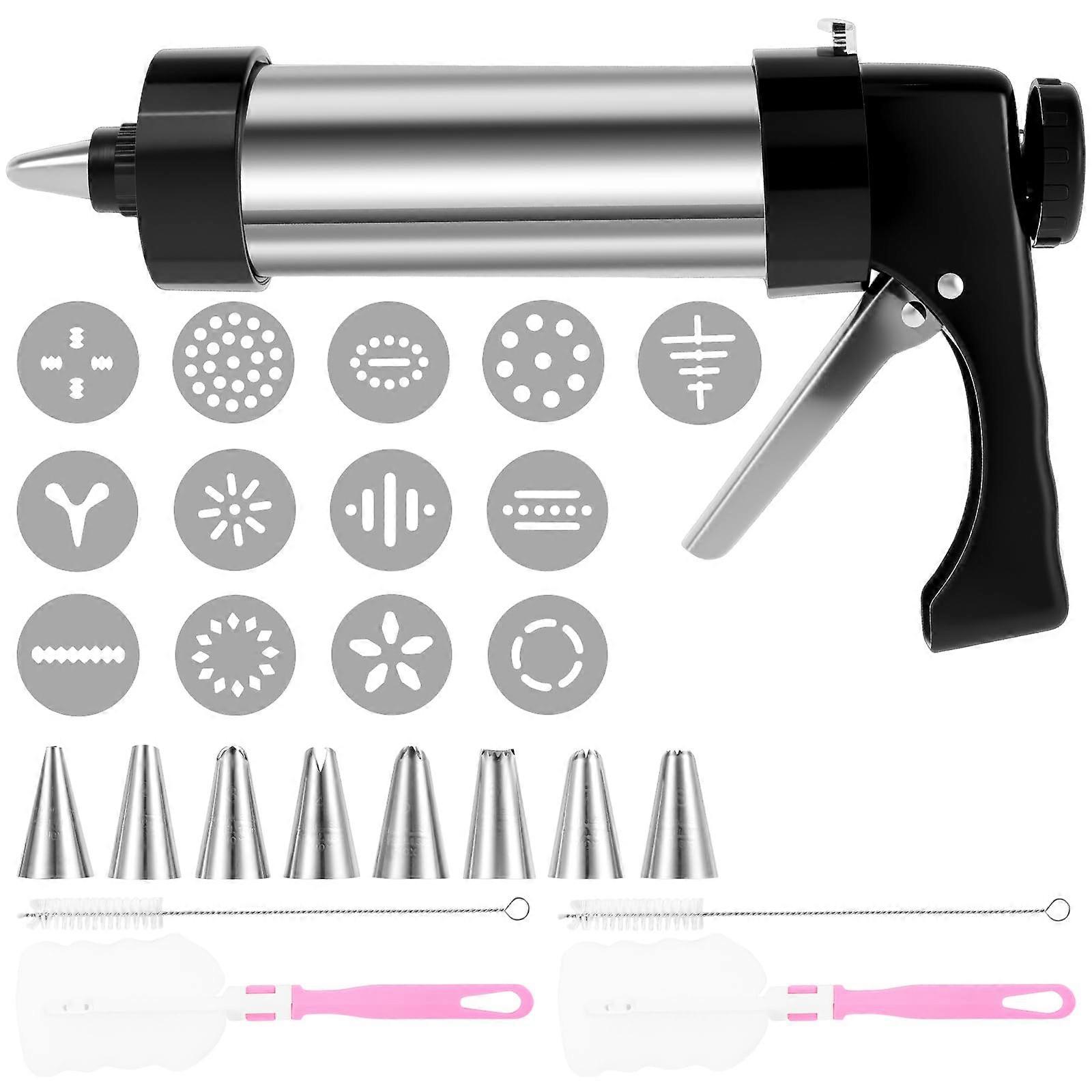 Stainless Steel Cookie Press with 13 Discs and 8 Nozzles for Baking and Decorating Cookies