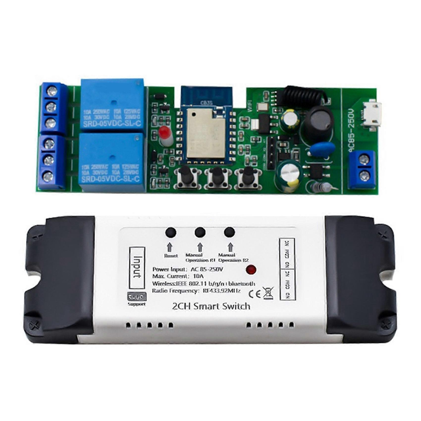 2X Tuya WIFI 2CH Smart Relay Switch Sensor AC85-250V Switch Access Control Relay Controller with Shell