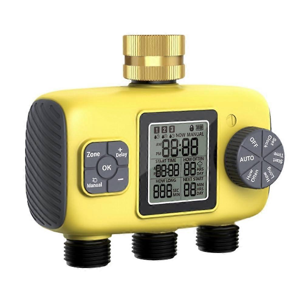 3 Outlet Automatic Water Timer with Programmable Schedule, Triple Zone Garden Irrigation for Lawn and Greenhouse
