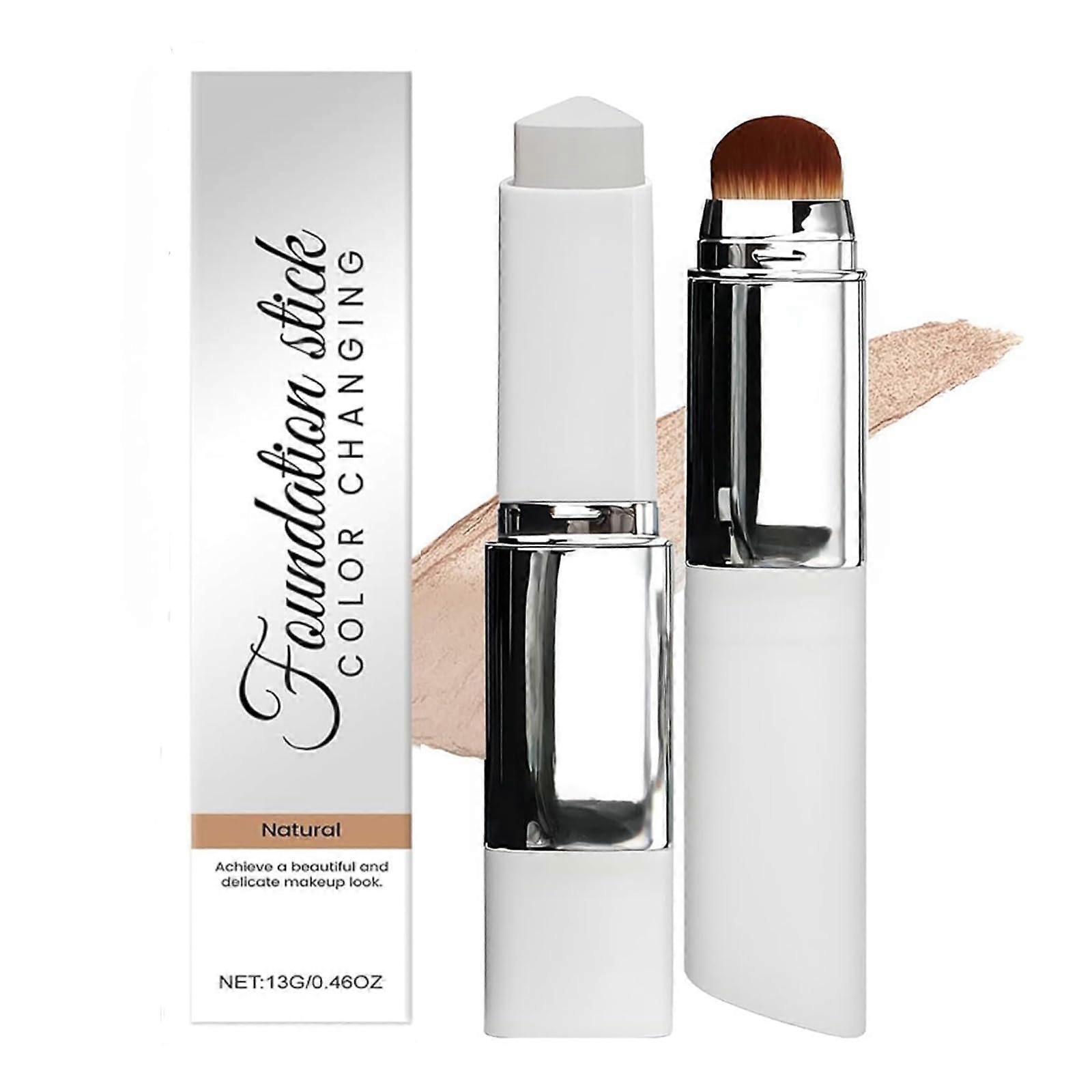 Color Changing Foundation Stick with Brush, Hydrating Buildable Coverage for Smooth Flawless Skin