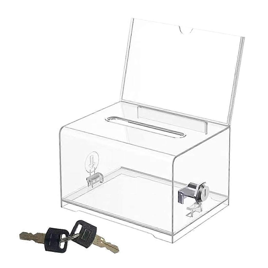Durable Tip Jar Voting Plastic Container with Lock and Sign Holder Suggestion Box Acrylic Solid Ballot Box
