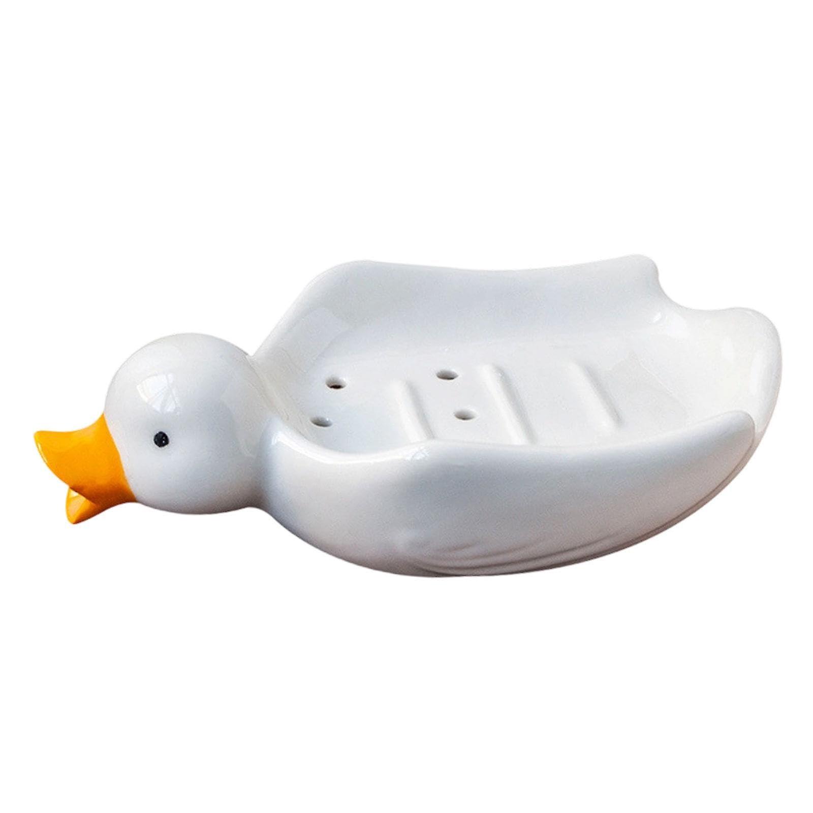 Ceramic Soap Dish with SelfDraining Base, Cute Duck Design for Bathroom or Kitchen Sink
