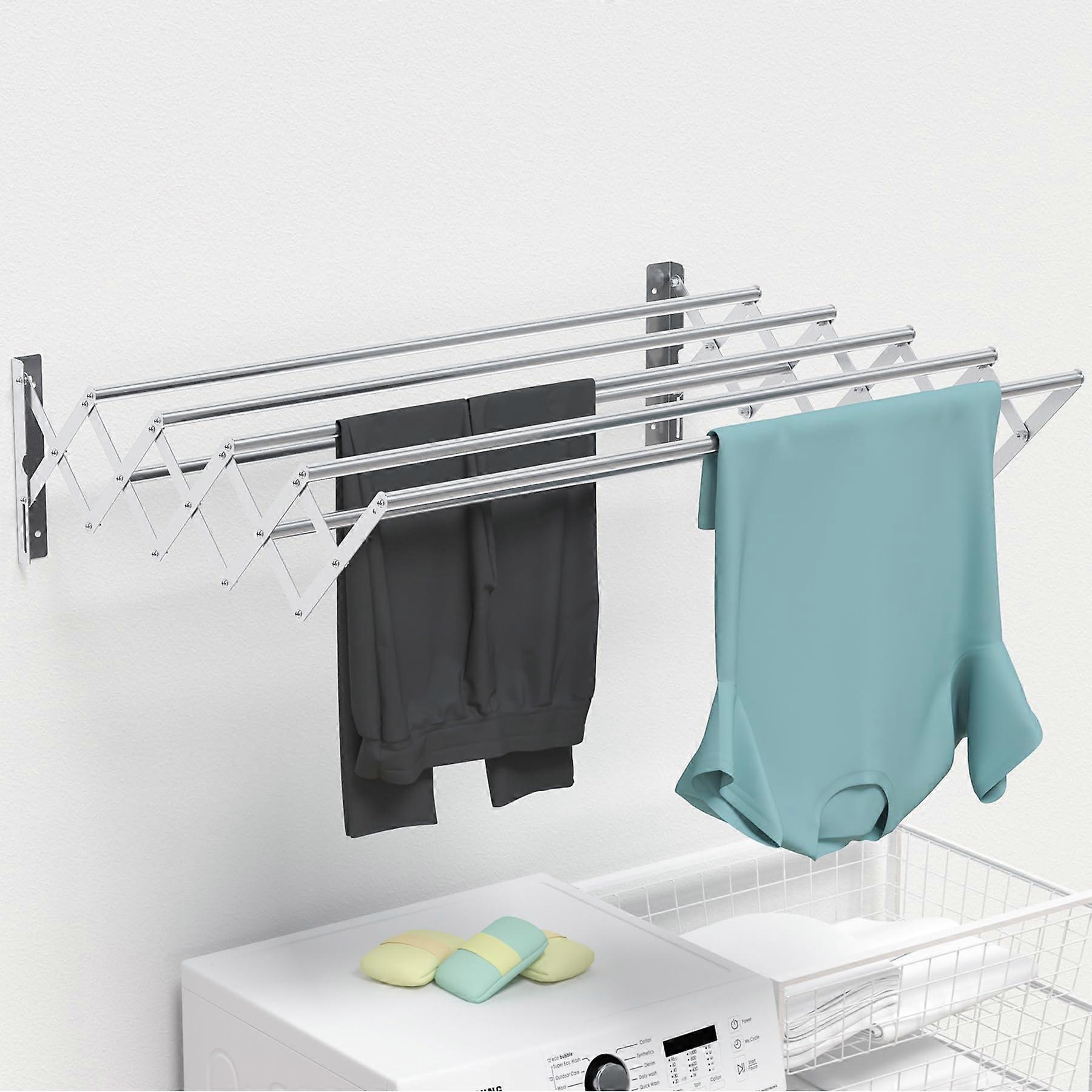 Wall Mounted Clothes Dryer Foldable Stainless Steel 7Rail Adjustable Rack 50kg Space Saving