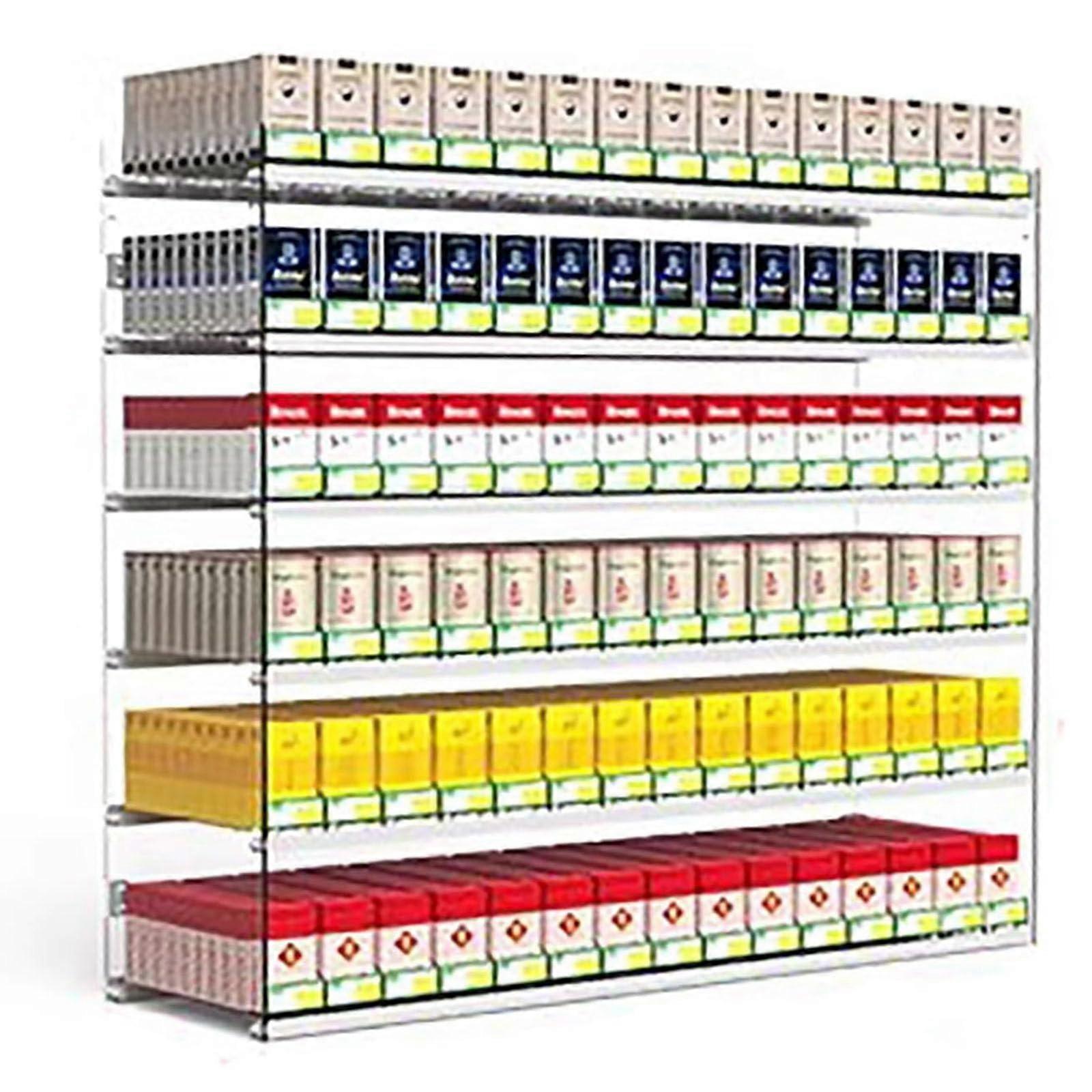 Cigarette Display Rack with Automatic Pusher, Wall Mounted Acrylic Cabinet Organizer 38x27x50cm