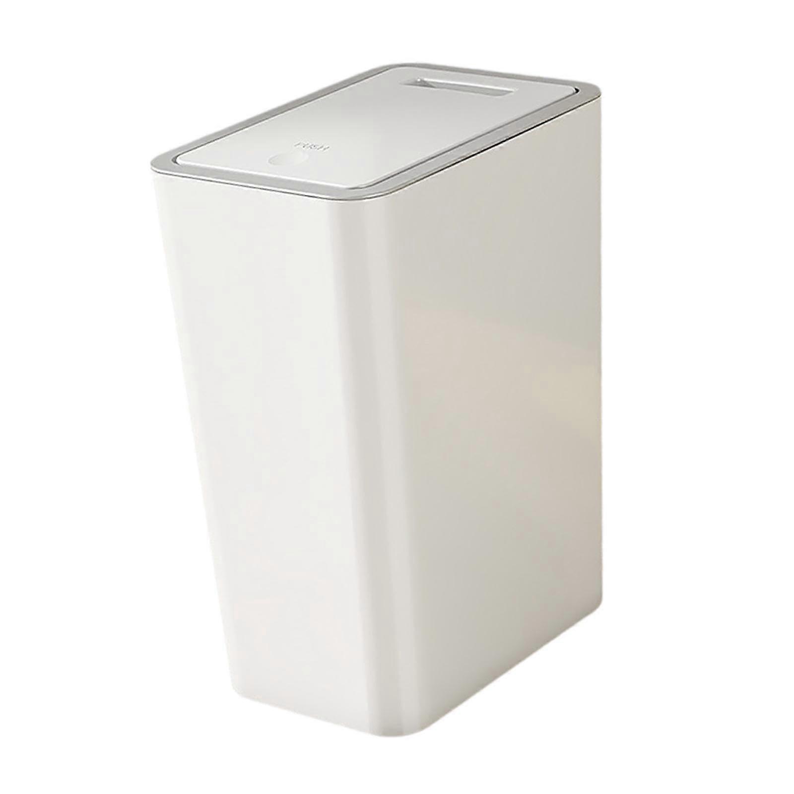 Slim Trash Can with PopUp Lid, 10L Rectangular Narrow Garbage Bin for Kitchen, Bathroom, White
