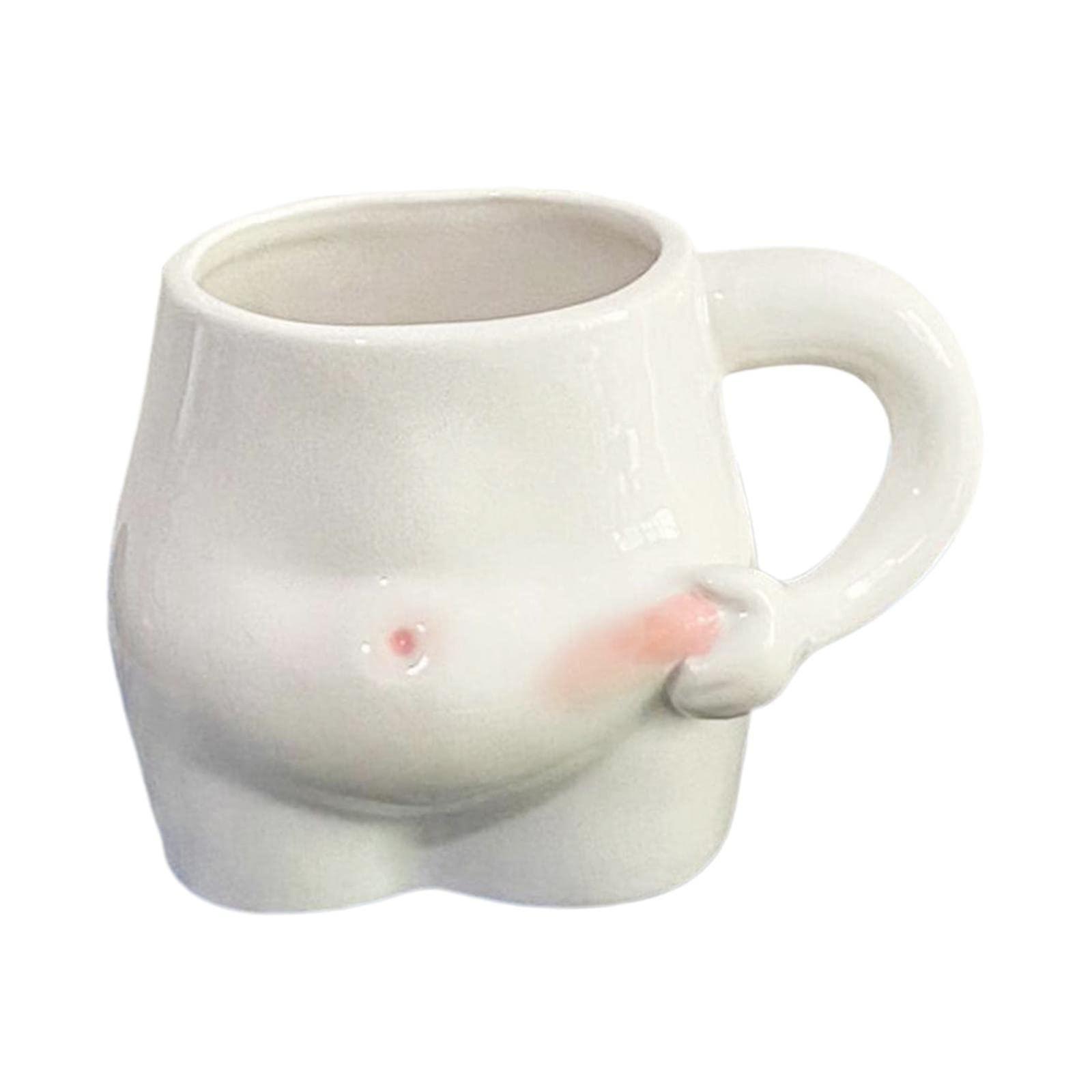 White Ceramic Coffee Mug with Large Handle, Creative Bust Shape, Durable Heat Retention Cup