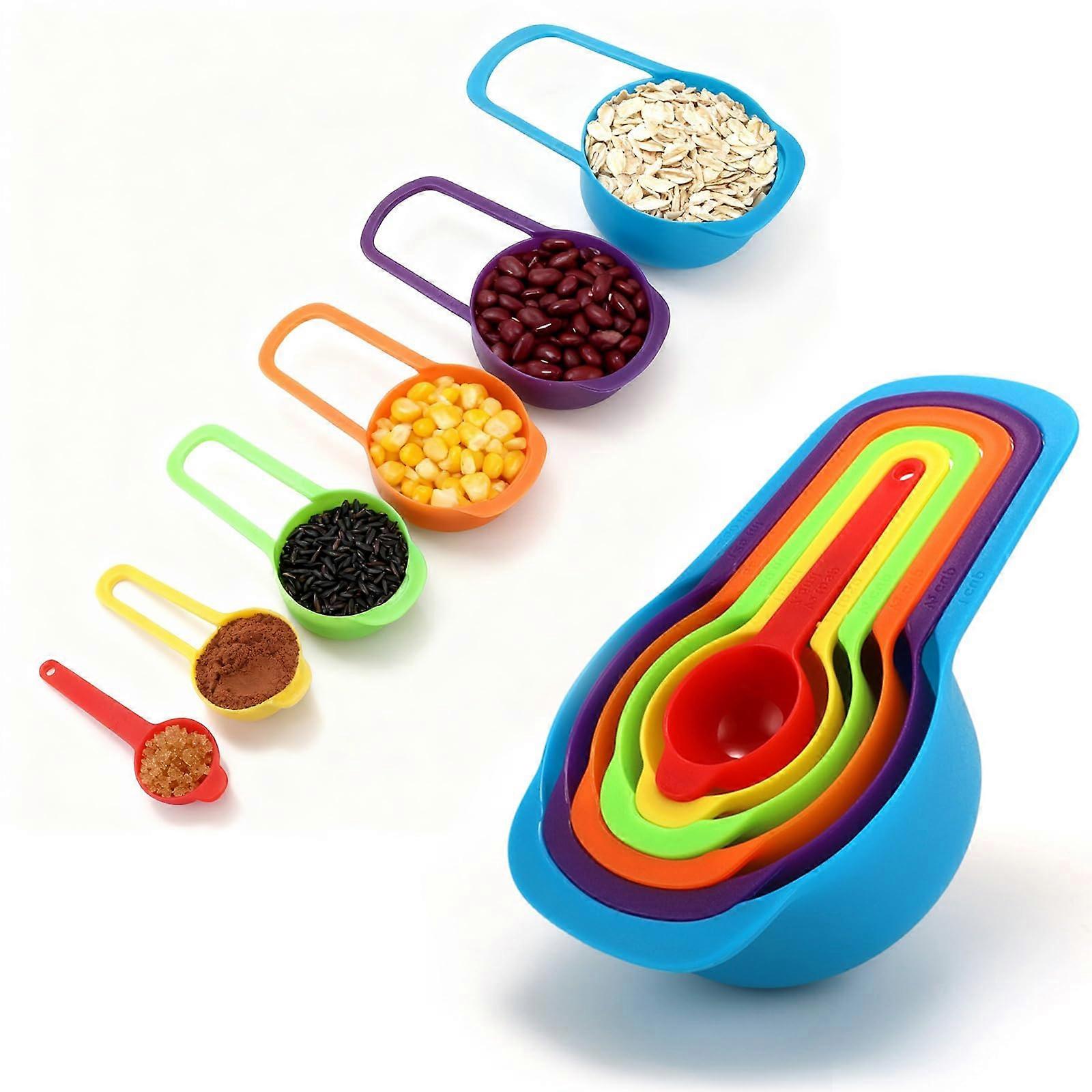 Rainbow Measuring Cups and Spoons Set, ColorCoded Nesting Design for Baking and Cooking