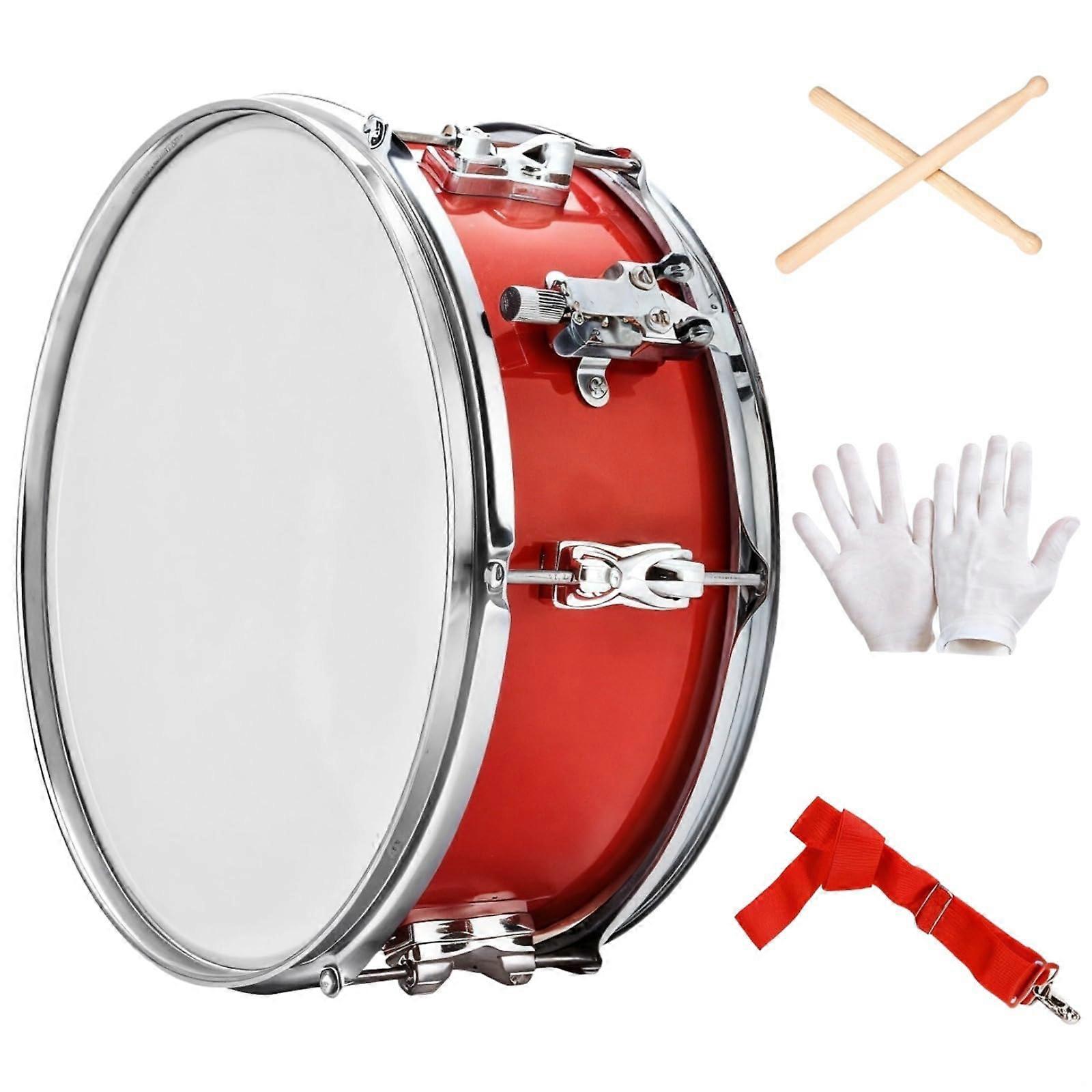 13 Inch Marching Snare Drum Kit with Mallets, Gloves, Adjustable Strap, Vibrant Red Finish