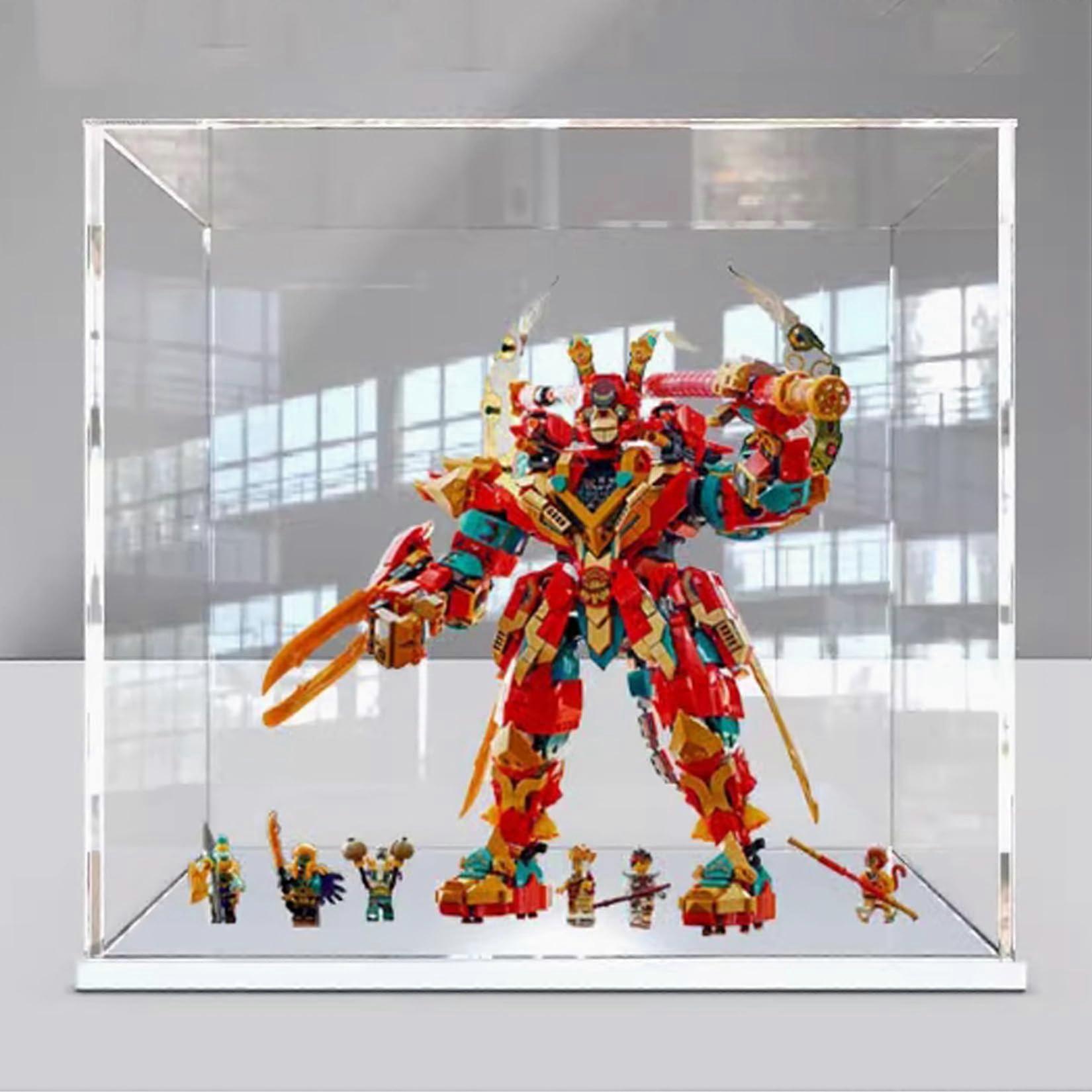 Acrylic Display Case for  80045 Morphing Mech, Dustproof UV Resistant Clear Box with White Base