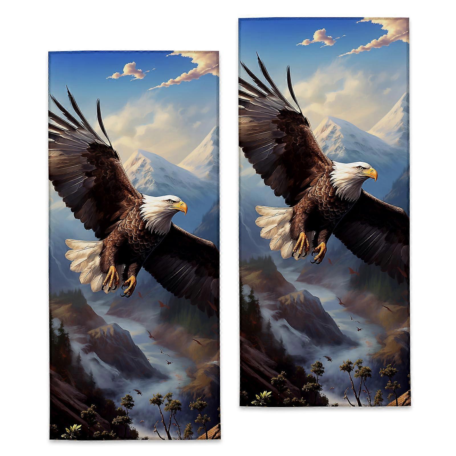 Bald Eagle Microfiber Hand Towels 2 Pack, Soft Absorbent Bathroom Towels for Kitchen and Bath Decor