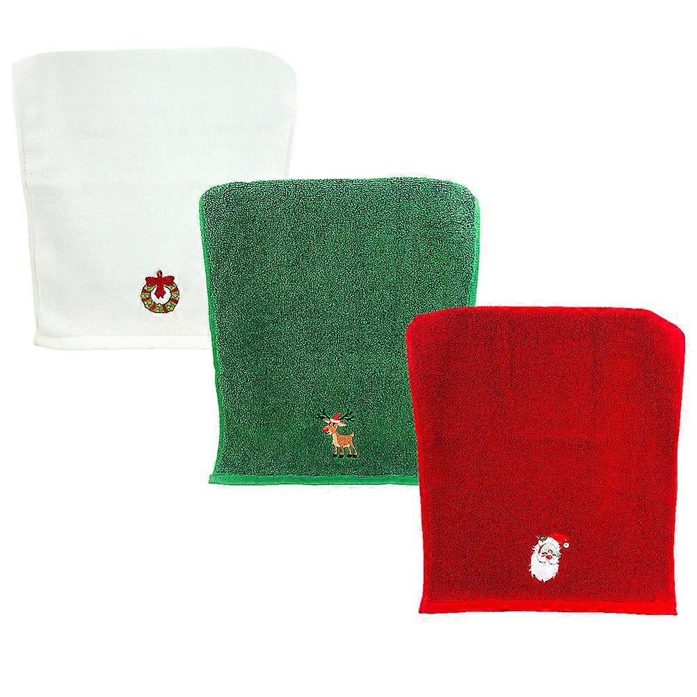 Cotton Christmas Face Towel for Bathing 3Pcs with Embroidered Patterns