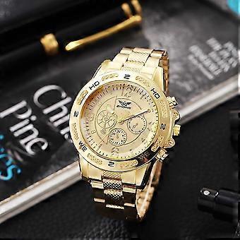 Montre homme minimaliste en acier inoxydable, cadran doré de 47 mm, verre saphir, idéale pour les occasions formelles et professionnelles.