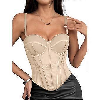 Korsetttopper for kvinner, fest, bustier-topp, ermeløs, justerbare stropper, topper med kroker bak, hudfarge XL