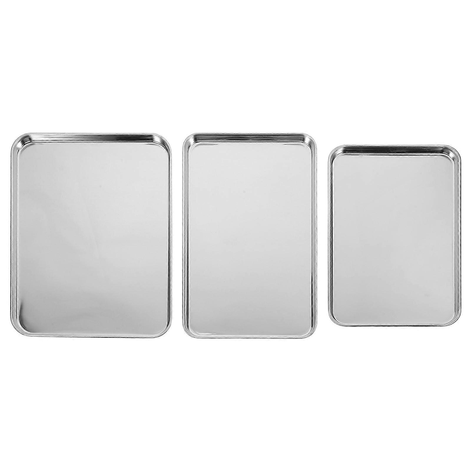 Silver Stainless Steel Rectangular Tray for Steaming 3Pcs Serving Set